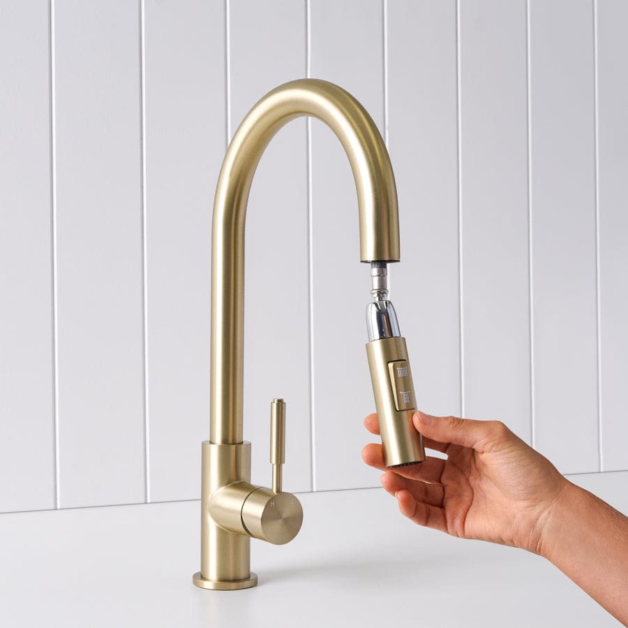 Dual Function Kitchen Faucet with Pull-Down Sprayer - Warm Brushed Nickel Finish for Modern Sink - Perfect for Cooking, Washing Dishes & Filling Pots