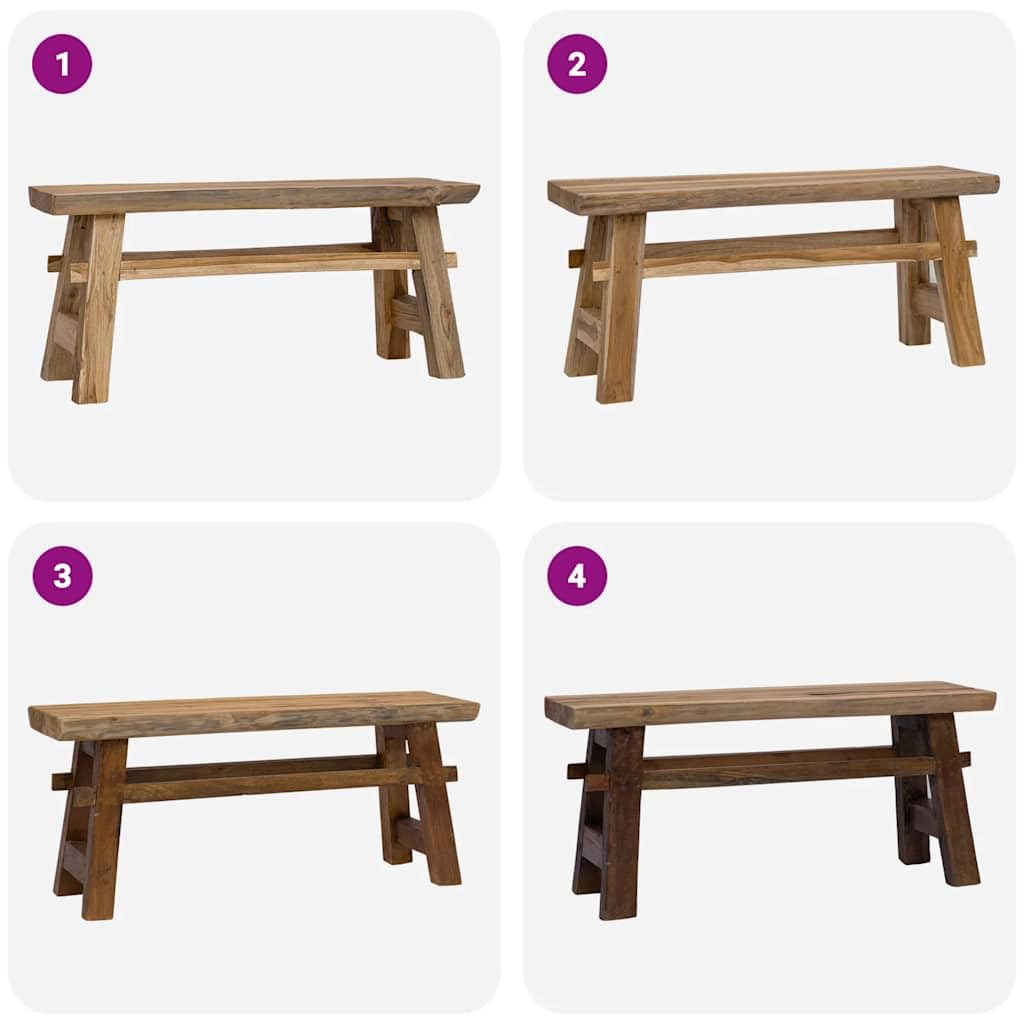 Handmade Rustic Farmhouse Storage Bench with Mixed Recycled Wood and Solid Teak - 39.4
