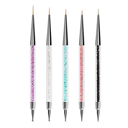 Double Tip Nail Art Brush Set - 5 Stainless Steel Nail Design Brushes for Drawing, Detailing & Nail Art - Perfect for Salon, Home Manicure & DIY Nail Designs