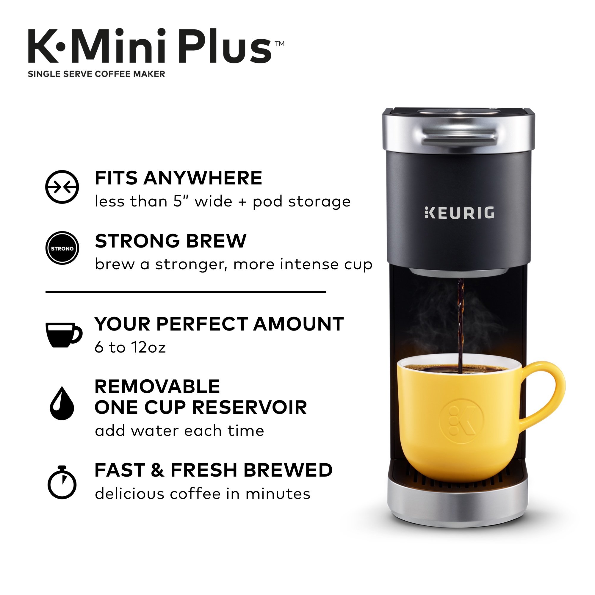 Keurig K-Mini Plus Single Serve Coffee Maker with 32 Green Mountain Breakfast Blend Coffee Pods - Compact & Fast Brewing for Home, Office, and Dorm Use