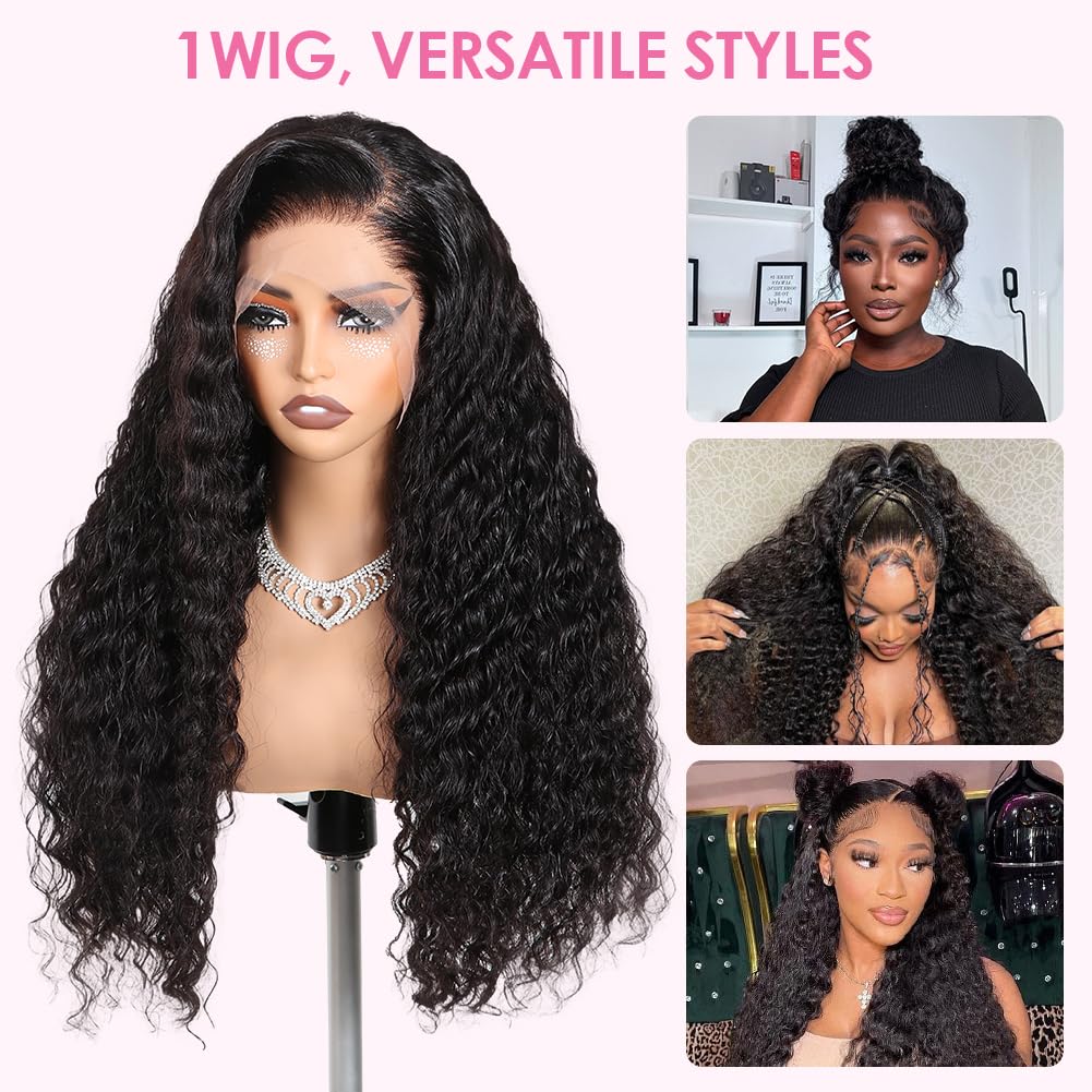 360 Glueless Human Hair Wig with Hidden Strap - Pre Plucked, Pre Bleached, 180% Density Wet & Wavy HD Full Lace Front Wig (26 Inch) - Perfect for Daily Wear, Cosplay, and Special Occasions