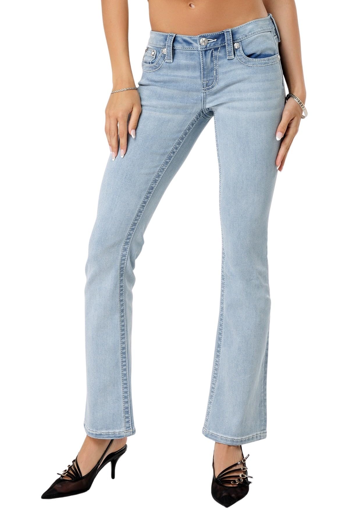 Miss Me Women's Ethereal Wings Stitch Low-Rise Bootcut Jeans - Stylish & Comfortable Denim Pants for Casual Wear & Night Out