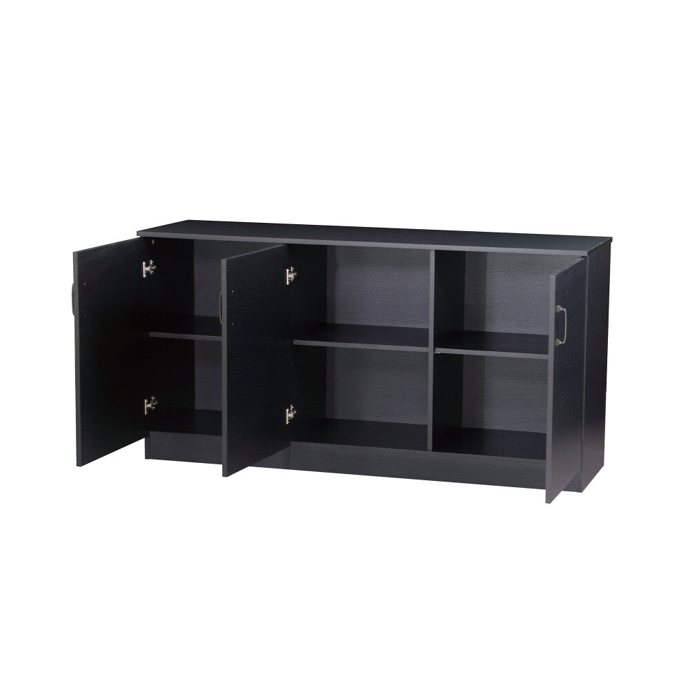 Large Wooden 3-Door Sideboard Buffet Cabinet - Black Oak Finish for Dining Room Storage & Home Organization | Perfect for Kitchen, Living Room & Entryway Storage Solutions