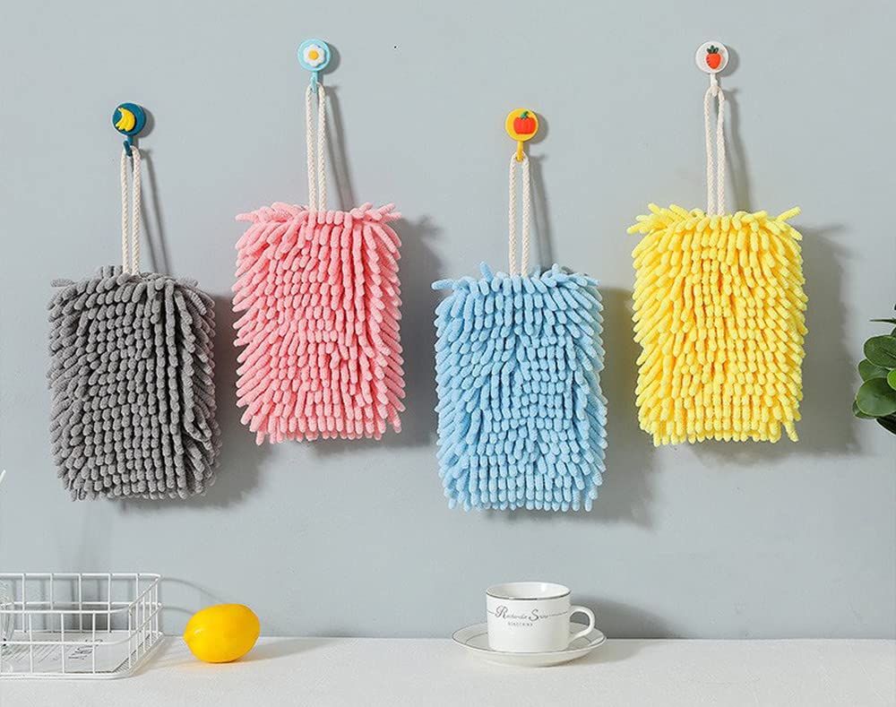 Nipogear 2-Pack Ultra Soft Chenille Hand Towels for Kitchen & Bathroom - Highly Absorbent, Quick Drying, Machine Washable with Hanging Loop (Grey, 7.5x5 Inches) - Perfect for Dish Drying, Hand Wiping & Bathroom Decor