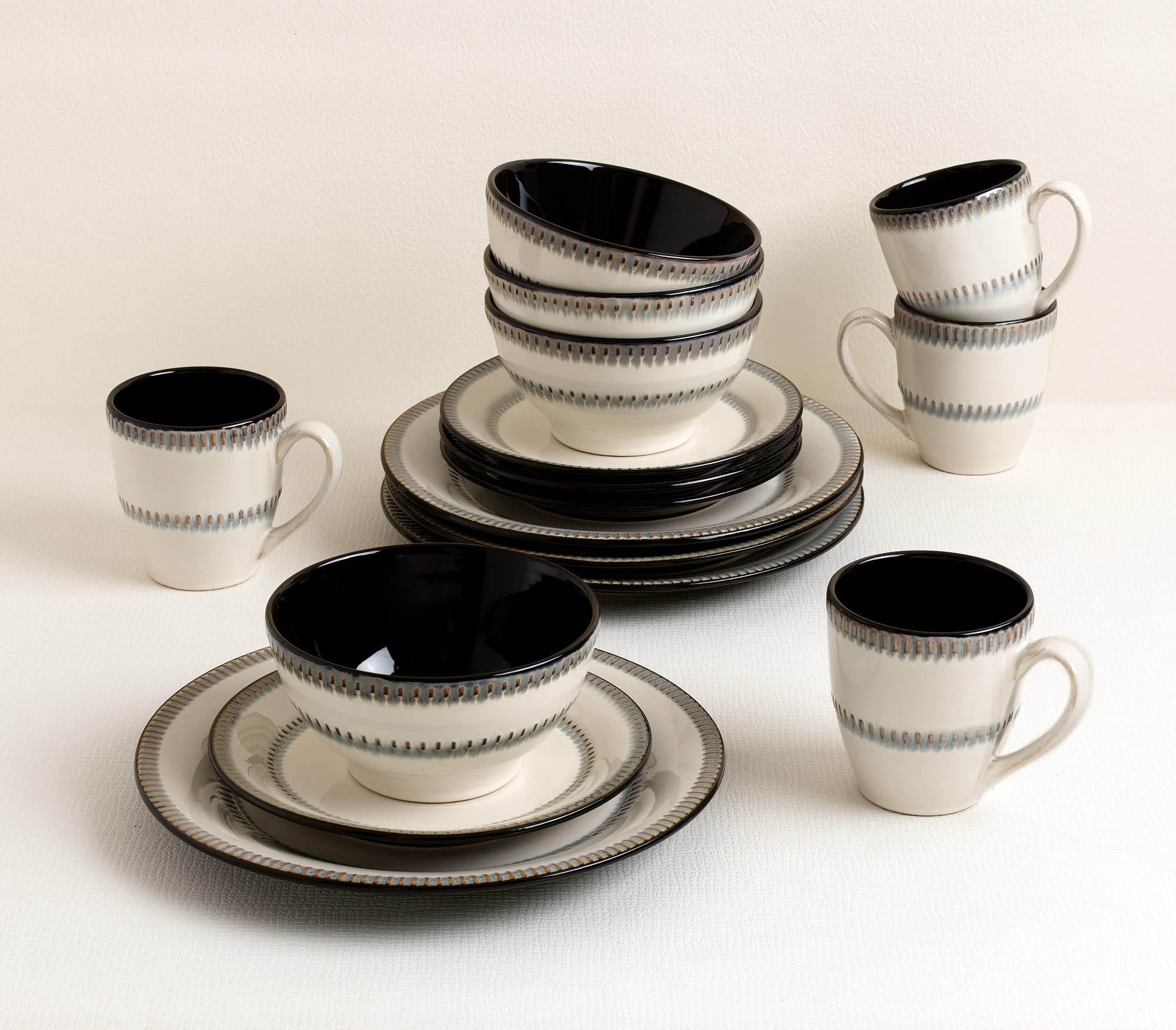 Elegant Modern Stoneware Scroll Dinnerware Set - 16 Piece Contrast Design for Dinner Parties, Weddings & Special Events - Perfect for Hosting, Entertaining & Formal Dining