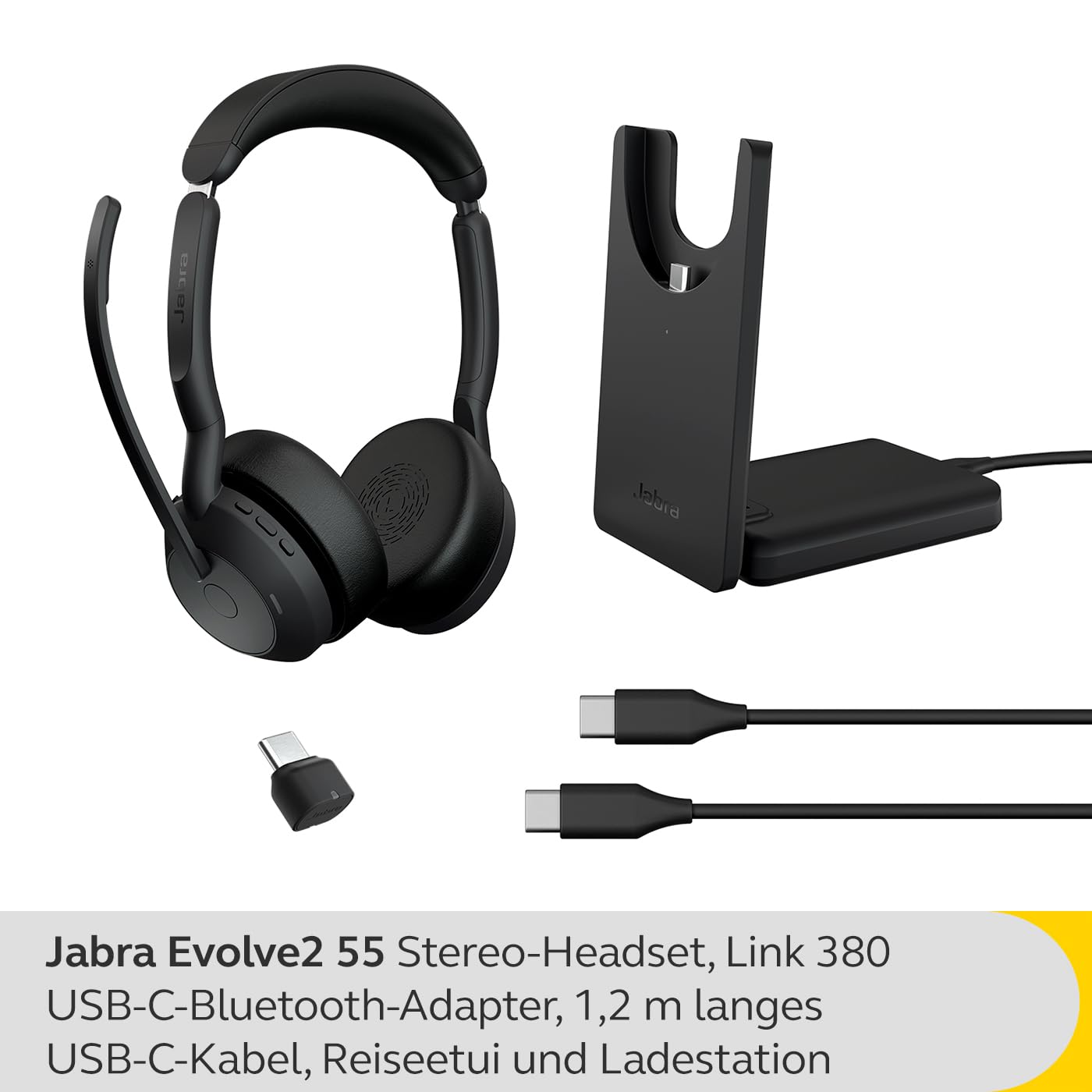 Jabra Evolve2 55 Wireless Stereo Headset with Charging Dock - Noise Cancelling Mic & ANC - UC Compatible (Zoom, Google Meet) - Air Comfort Ear Cushions - Black - Perfect for Office Calls, Remote Work & Video Conferencing