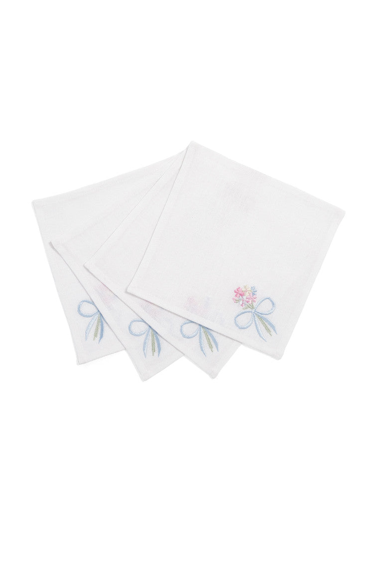 Elegant Bow Cocktail Napkins Set of 4 - Summer Blues Design for Parties, Weddings & Special Events - Premium Quality Paper Napkins for Drinks & Appetizers
