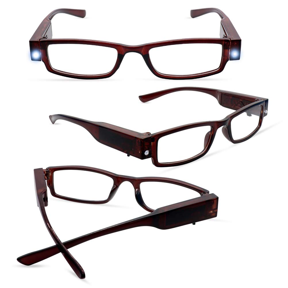 Bright LED Reading Glasses with Built-in Lights - Lighted Magnifier Eyewear for Night Reading (+350) | Unisex Full Frame Design for Clear Vision | Perfect for Nighttime Reading, Crafts, and Low-Light Activities