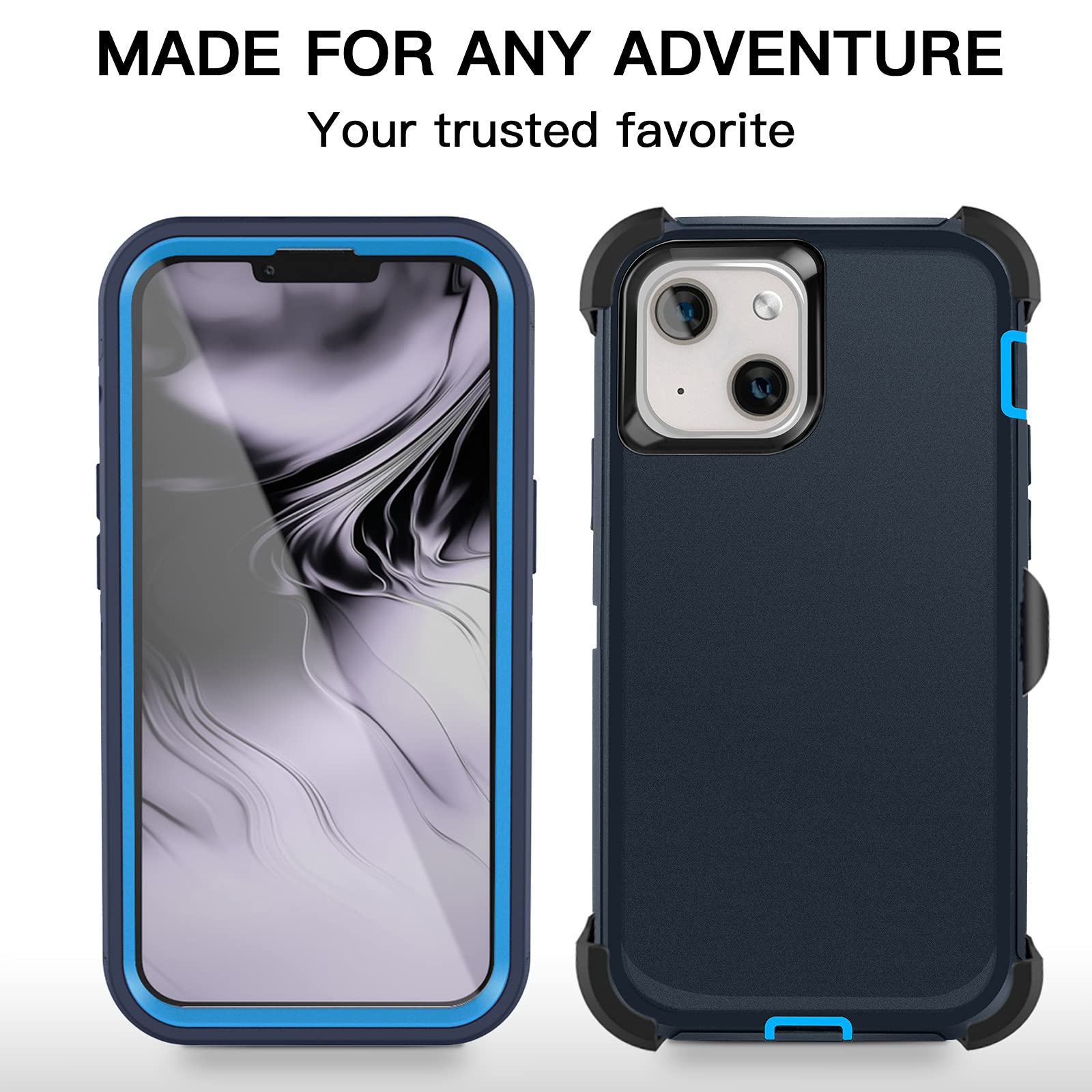 **AICase Heavy Duty Military Grade Shockproof iPhone 13/14 Case with Belt Clip Holster & Screen Protector – Full Body Protection, Dustproof & Drop Proof (Admiral Blue) – Perfect for Outdoor, Work & Adventure**
