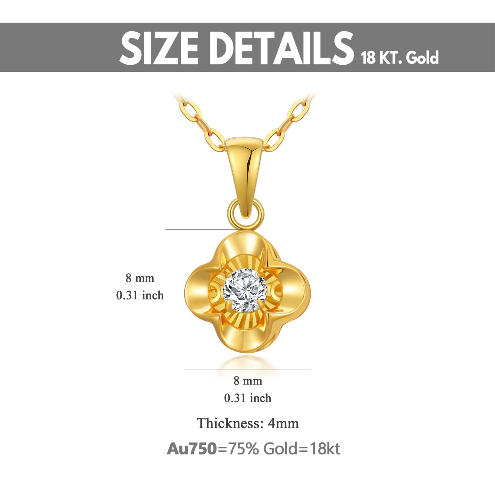 18K Solid Gold Necklace for Women - Real Gold Pendant Jewelry Gift for Wife, Girlfriend, Anniversary, Birthday, Valentine's Day | 18