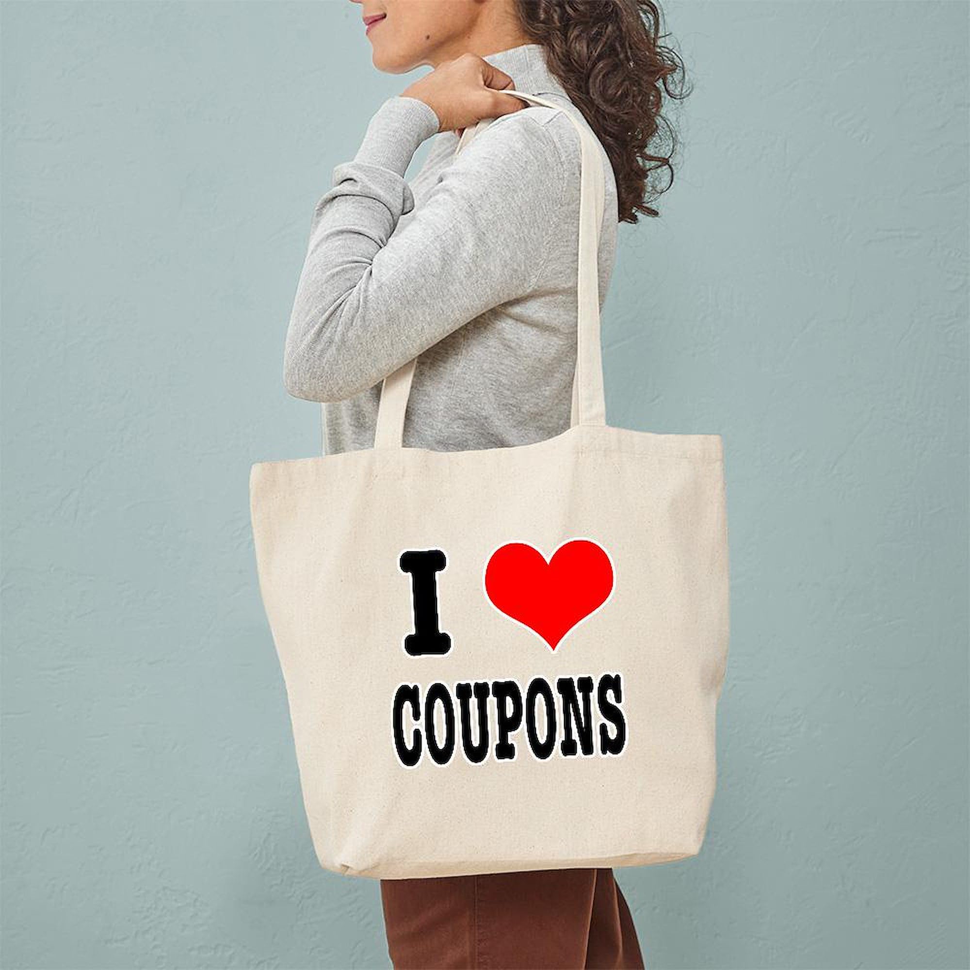 CafePress I Love Coupons Natural Canvas Tote Bag - Reusable Shopping Bag for Groceries, Beach & Everyday Use