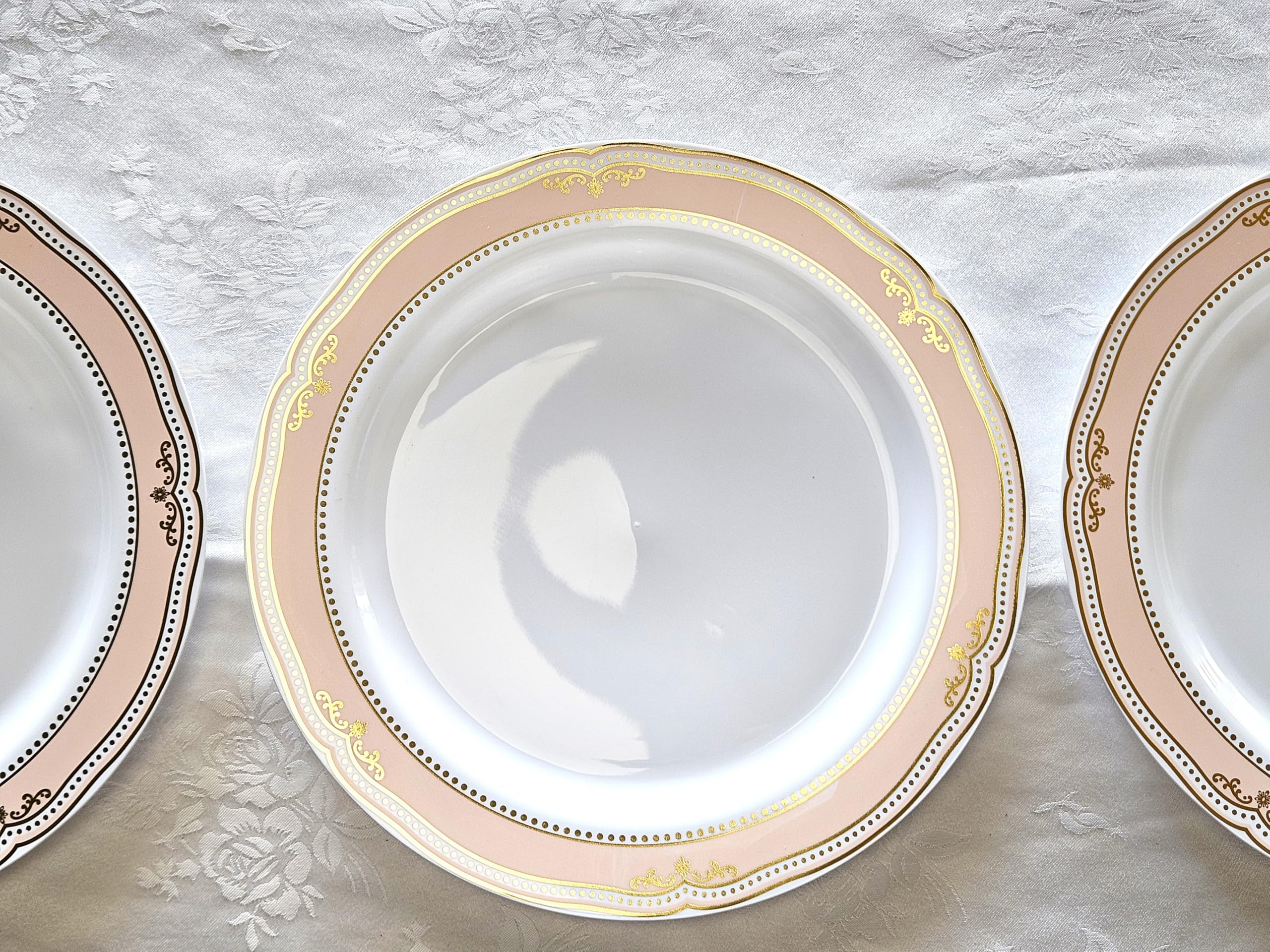 120-Piece Disposable Plastic Plates & Bowls Set - 12oz Scalloped Soup Bowls in White, Blush & Gold for Weddings, Parties & Events - Perfect for Catering, Buffets & Special Occasions