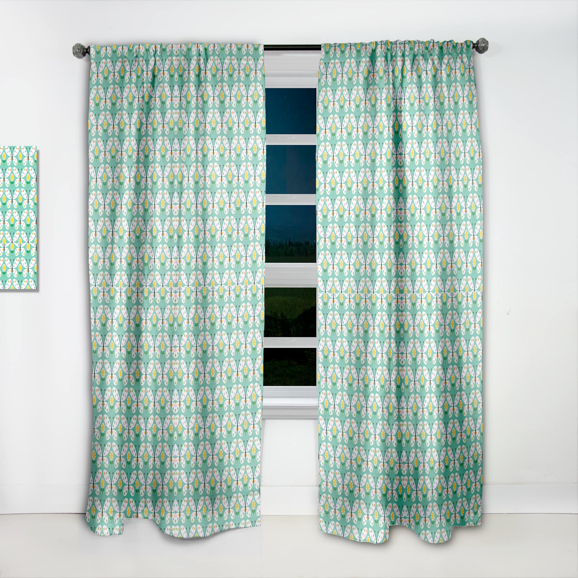 DesignQ Retro Butterfly Print Thermal Insulated Curtains - Single Panel 52x120 Inches - Blackout Drapes for Bedroom & Living Room - Perfect for Home Decor, Privacy & Energy Efficiency