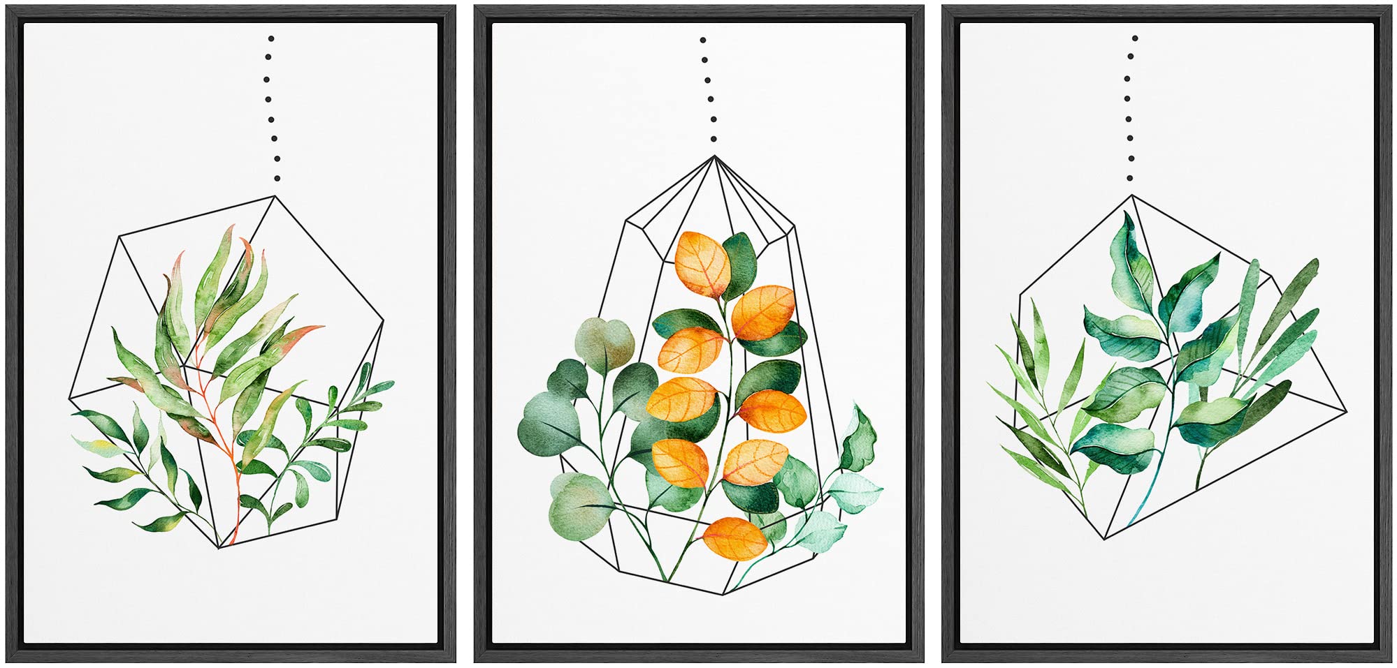 Ashbrook Framed Canvas Print Wall Art Set - Geometric Pastel Watercolor Plants Nature Wilderness Illustrations, Modern Rustic Chic Colorful Decor for Living Room, Bedroom, Office - 24