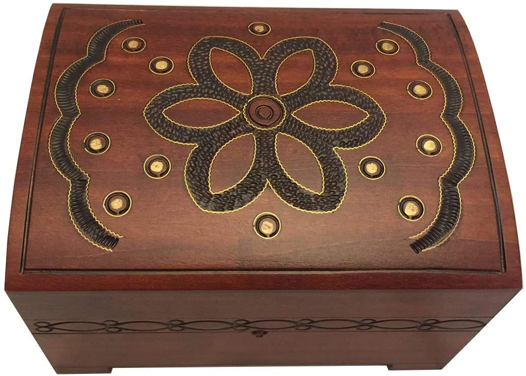 Handmade Floral Wooden Jewelry Box with Lock & Key - Decorative Keepsake Chest for Rings, Necklaces & Valuables - Perfect for Gifts, Home Decor & Organizing Accessories - Made in Poland