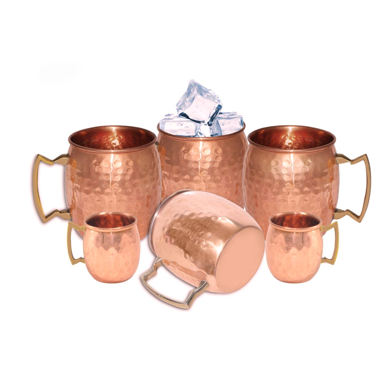 Handmade Pure Copper Hammered Moscow Mule Mug Set - 4 Copper Mugs with 2 Shot Glasses - Traditional Indian Handicraft for Cocktails, Parties & Home Bar Decor - Perfect for Moscow Mule, Whiskey & Margaritas