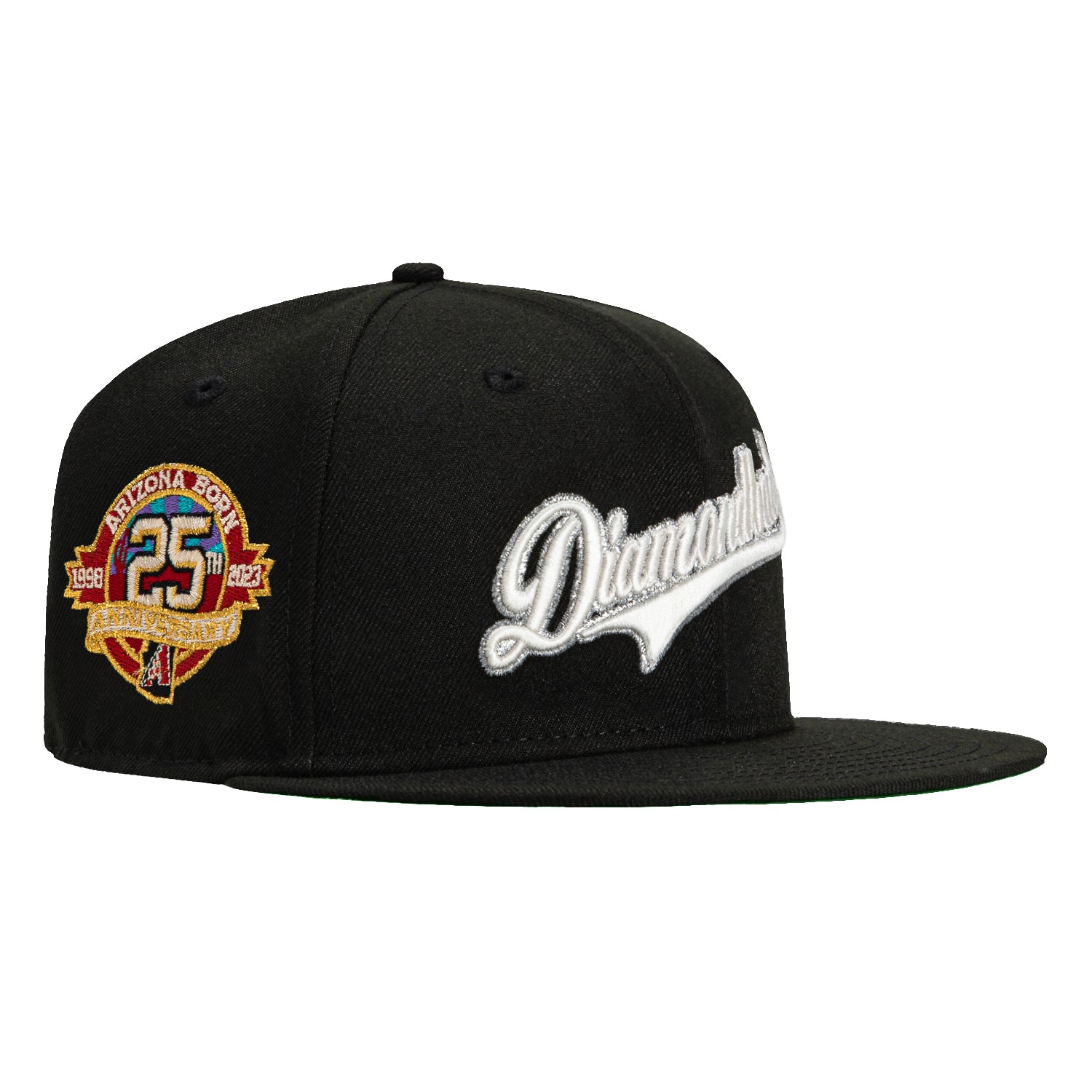 New Era 59Fifty Arizona Diamondbacks 25th Anniversary Patch Script Hat - Black & White Snapback Baseball Cap for Men & Women - Perfect for MLB Games, Sports Events & Casual Wear