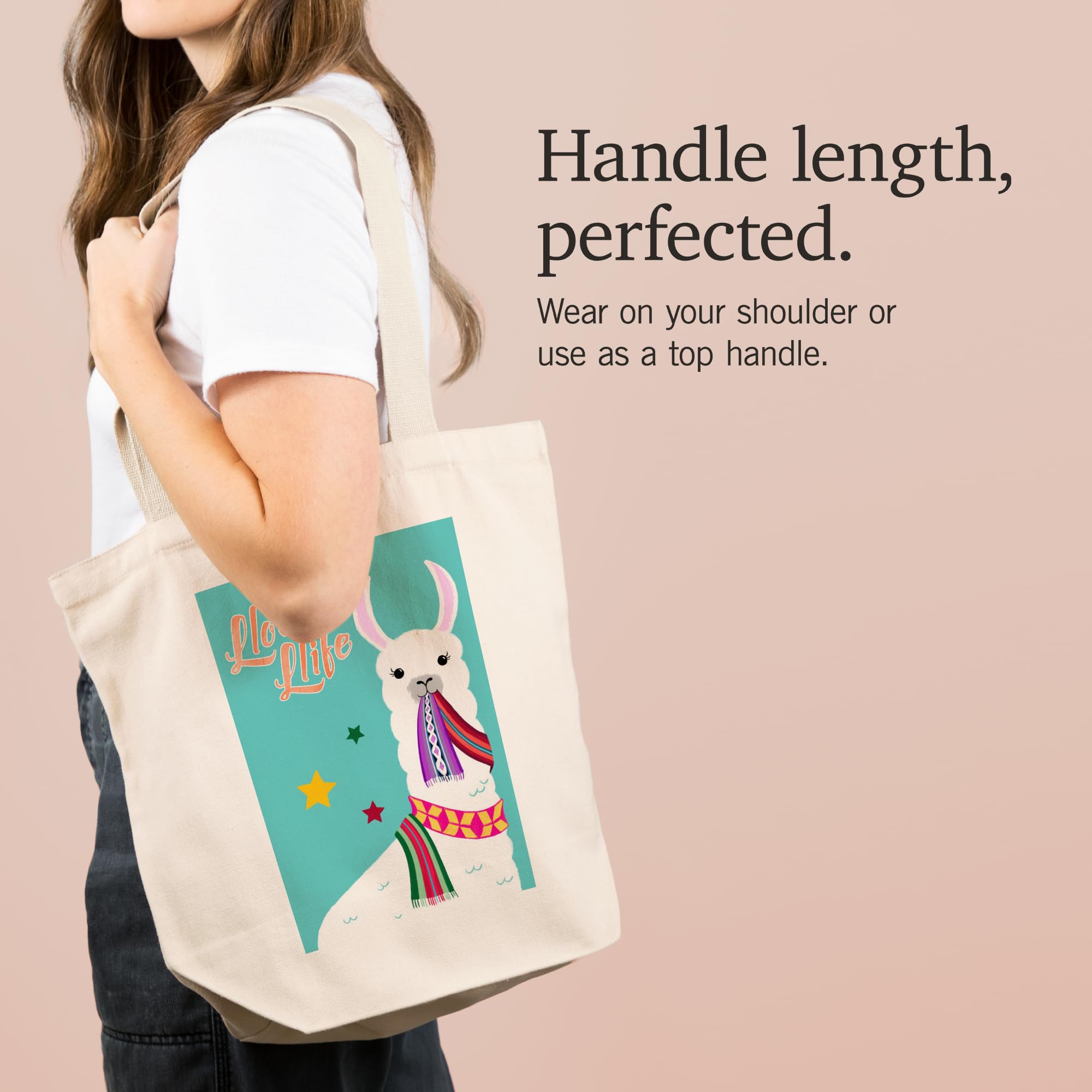 Lantern Press Llovin' Llife Llama Blue Cotton Canvas Reusable Tote Bag - Eco-Friendly Shopping & Beach Tote for Women