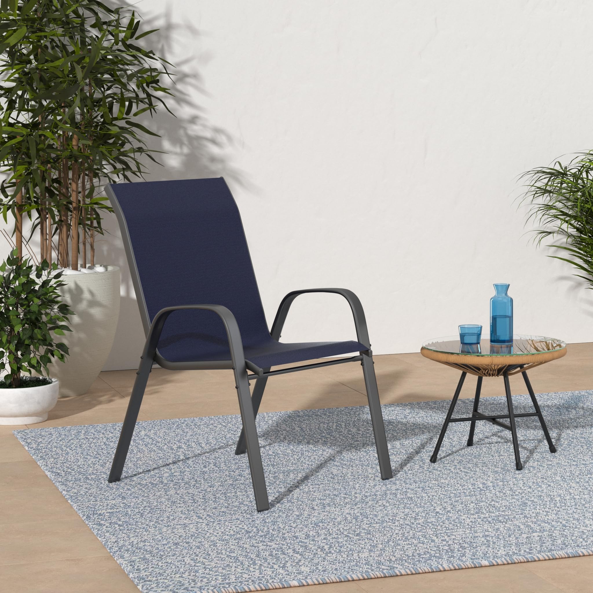 Amopatio 8-Piece Patio Chair Set - Stackable All-Weather Outdoor Dining Chairs, Breathable Garden Furniture for Backyard, Deck, Poolside - Navy Blue | Perfect for BBQs, Outdoor Entertaining & Relaxation