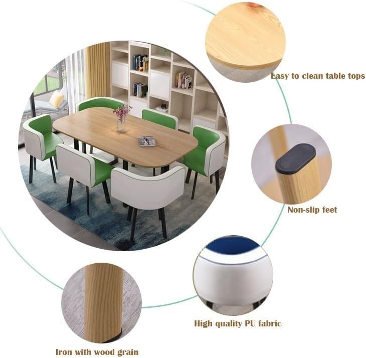 TISTIK Oval Conference Dining Table Set with 6 Chairs - Wooden Table Top & Metal Frame, PU Seat Surface - Perfect for Office Meetings, Home Dining Room, and Reception Areas