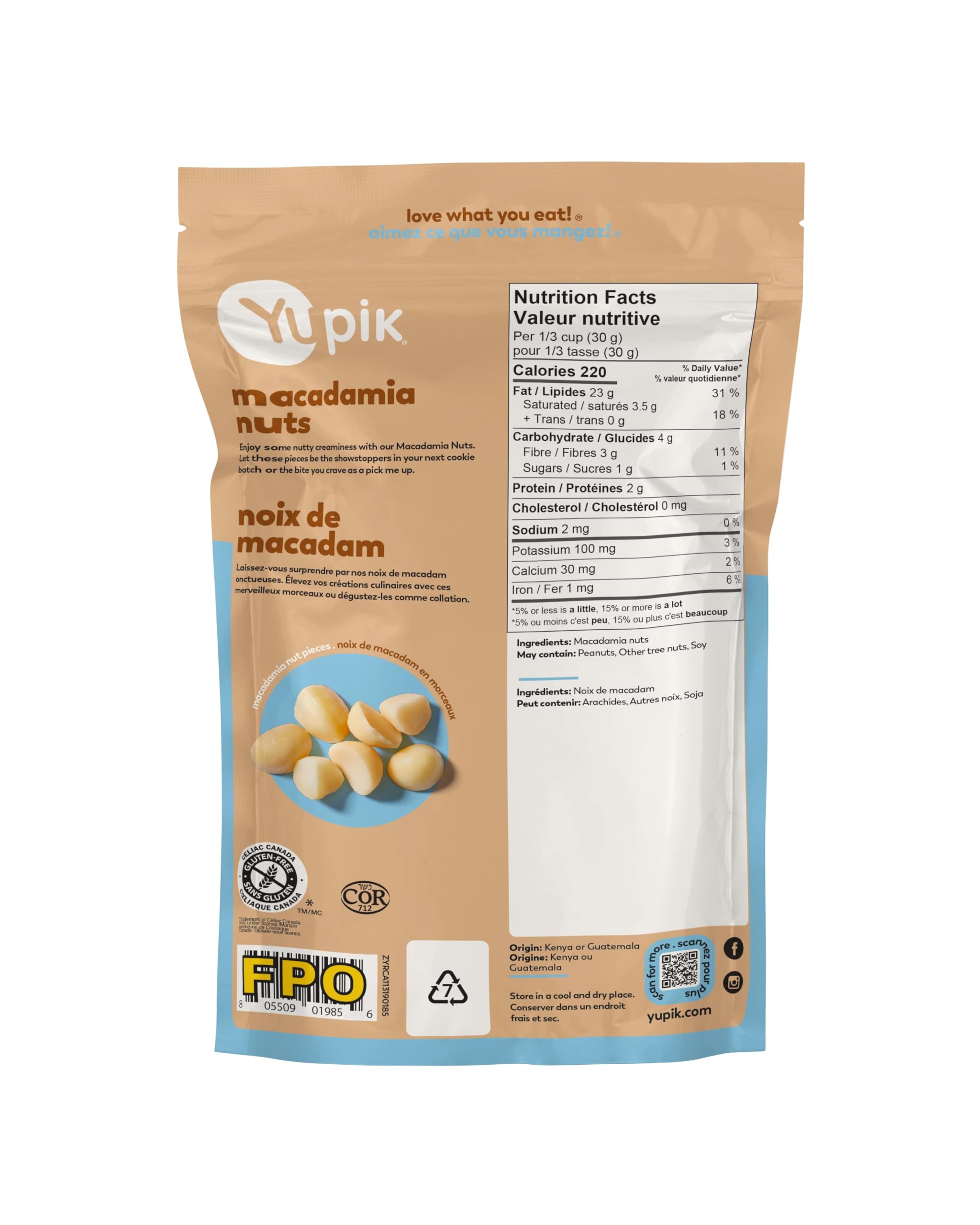 Yupik Raw Macadamia Nuts - Large Pieces, 185g | Gluten-Free, Kosher, Unsalted, Shelled | Healthy Vegan Snack with Creamy Taste | Perfect for Baking, Trail Mix & Keto Diet