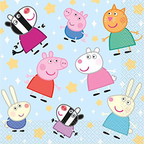 Peppa Pig Birthday Party Supplies Set for 16 Guests - Includes 16 Plates, 16 Napkins & Dinosaur Stickers | Perfect for Kids' Birthday Parties, Baby Showers & Themed Events