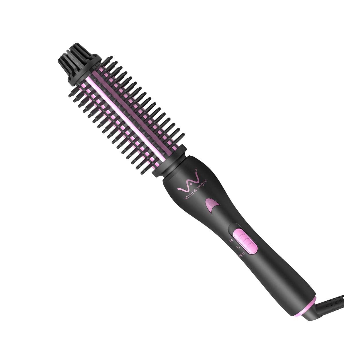 2-in-1 Professional Ceramic Hair Brush & Curling Iron with Negative Ionic Technology - Dual Voltage Travel Styler for Waves, Curls & Straight Hair - Perfect for Home, Salon & On-the-Go Styling