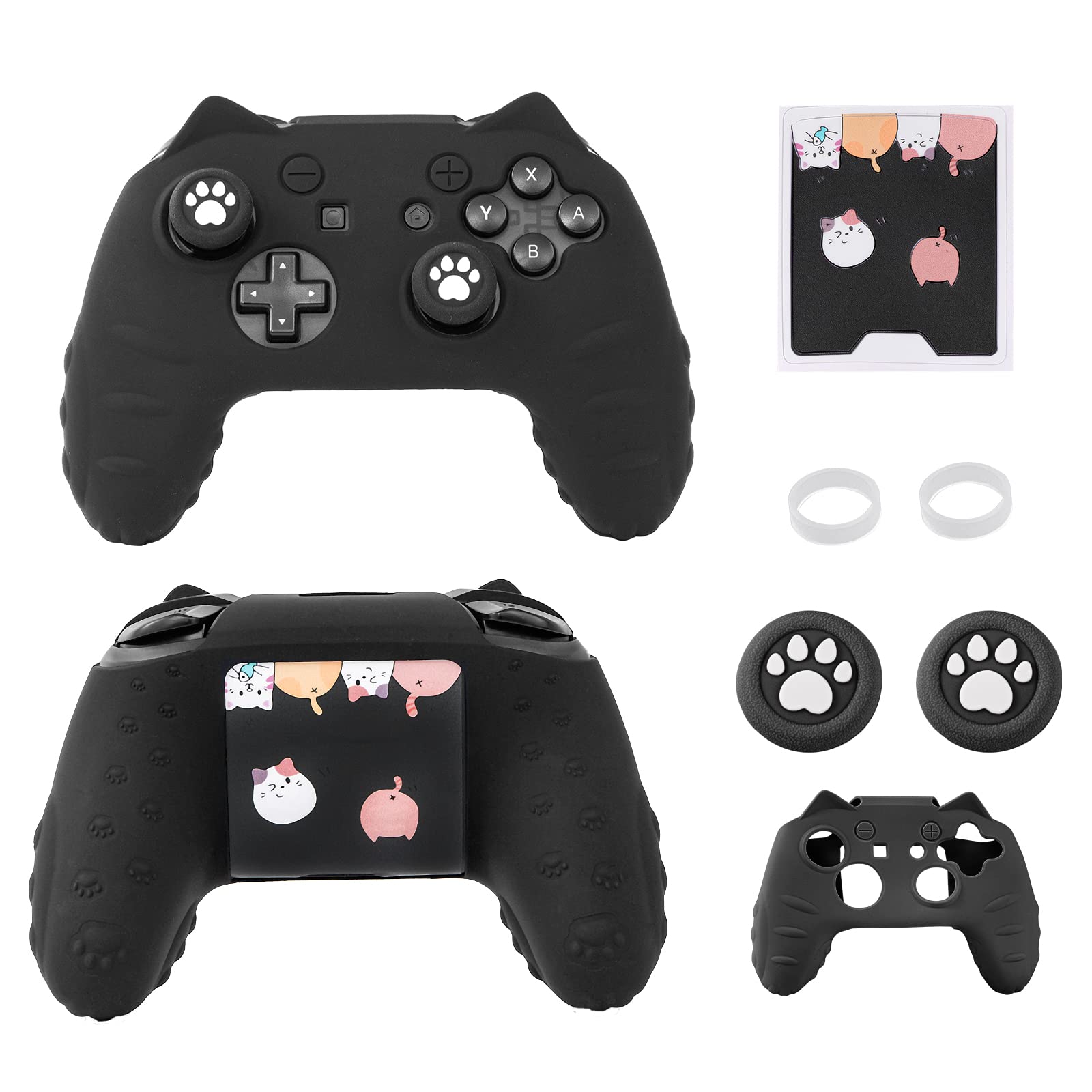 Cute Cat Paw Switch Pro Controller Skin with Thumb Grip Caps & Stickers - Black | Protective Cover for Nintendo Switch Pro Controller | Perfect for Gaming, Collectors & Gift Giving