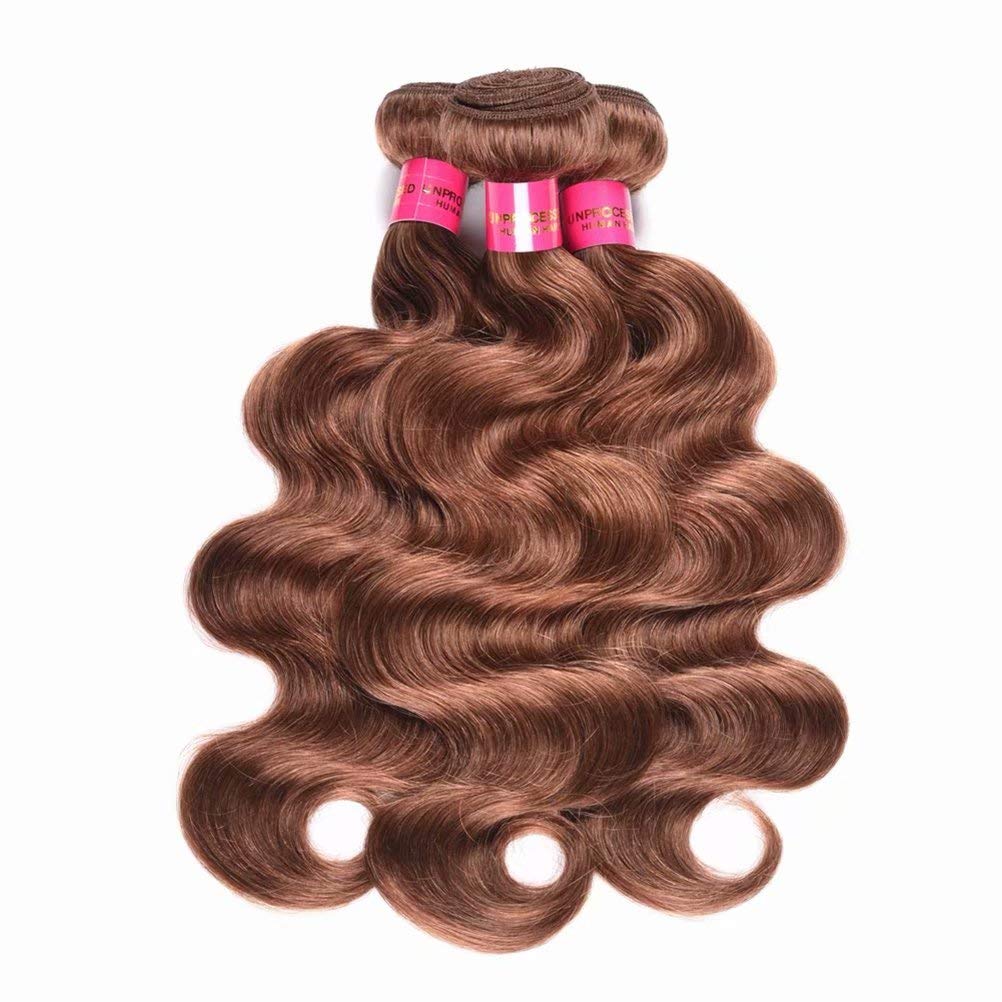 Brazilian Body Wave Human Hair Bundles - 3 Bundles (16 18 20 Inch) 100% Virgin Mink Brazilian Hair Weave Extensions - Natural Wavy Colored 30 Brown - Perfect for Salon Styling, Everyday Wear & Special Occasions