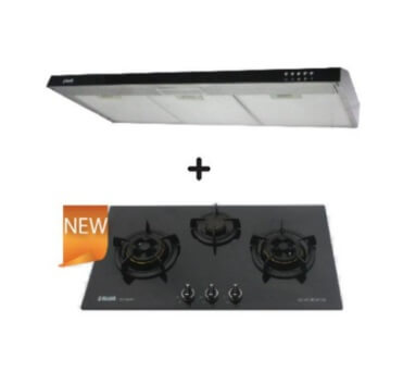 Ellane 60cm/90cm Slimline Hood with Black Panel EH 9180 + Ellane WG 830SV 87cm 3 Burner Glass Cooktop - Modern Kitchen Ventilation and Cooking Solution for Home Chefs