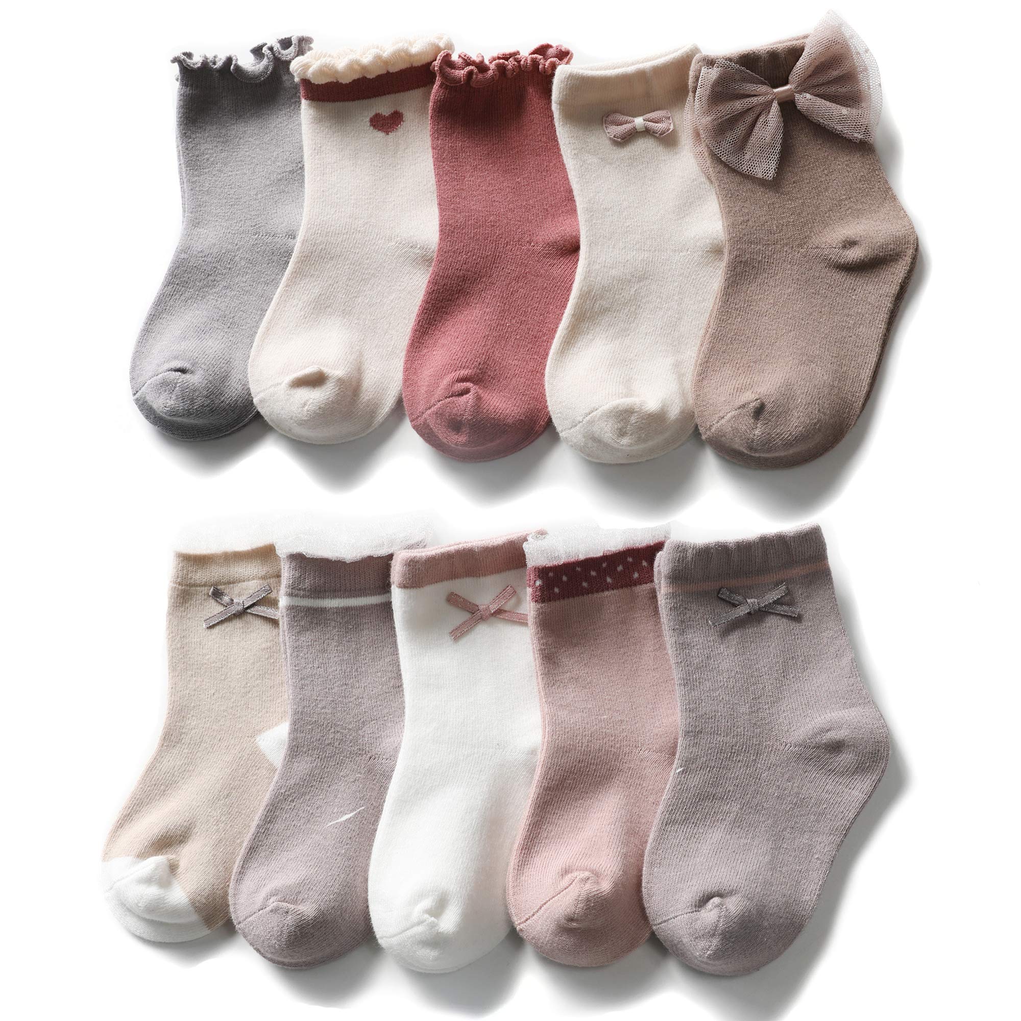 Eimmabey Baby Girls Vintage Ankle Lace Socks - 10 Pack Toddler Ruffled Dress Socks for Casual Outfits & Special Occasions