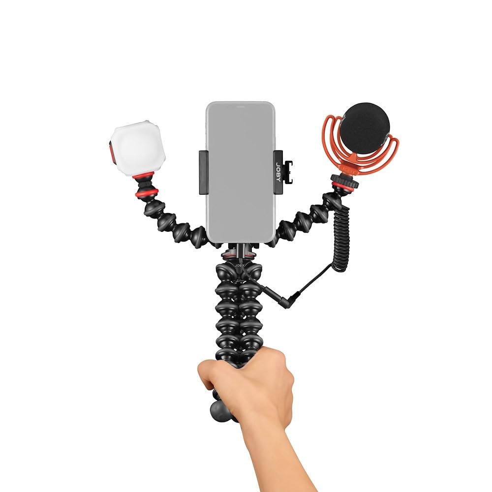 JOBY GorillaPod Advanced Mobile Vlogging Kit with Beamo LED Light & Wavo Microphone - Universal Phone Mount, GripTight Clamp & Mini Mic for YouTube Creators, Travel Vlogging, Live Streaming & Content Creation