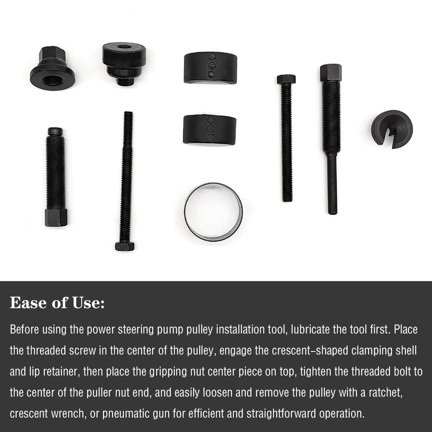 Power Steering Pulley Puller & Install Tool Kit - Compatible with Ford, GM, VW, Chrysler & Most Domestic Vehicles - Vacuum Pump Pulley Remover & Installation Set with Disconnect Tools - Perfect for Auto Repair Shops & DIY Mechanics