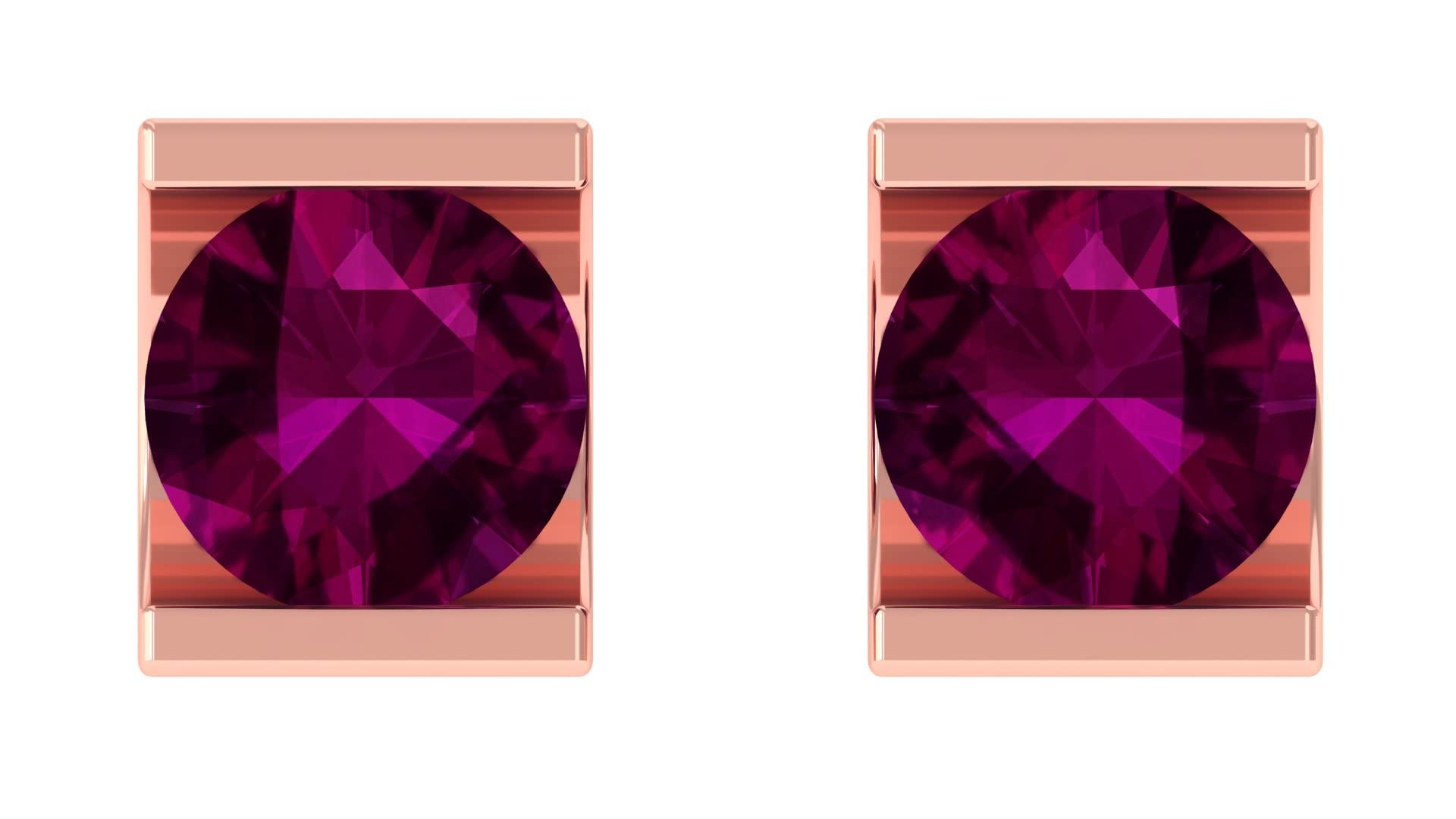 1.25 CT Rhodolite Stud Earrings for Women - 5mm Round Cut June Birthstone Earrings in 14K Solid Gold - Perfect for Gifts, Weddings & Special Occasions