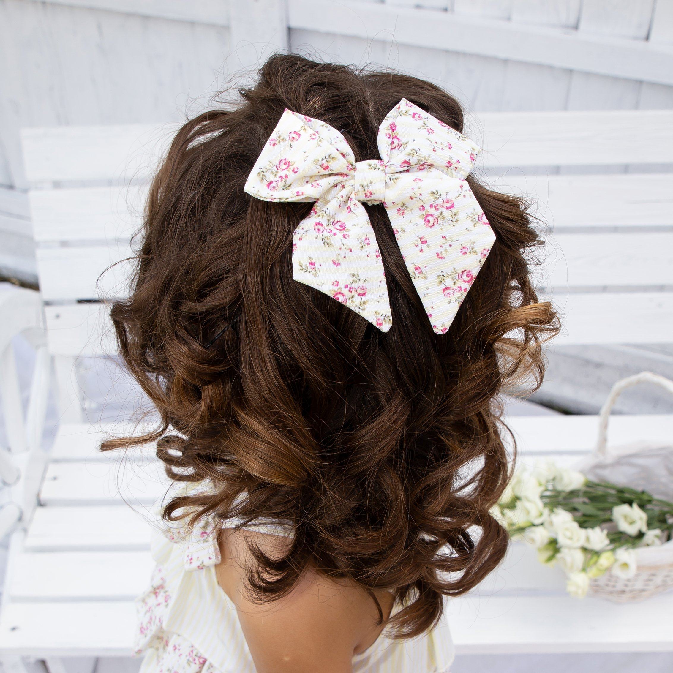 Lemon Floral Candy Stripe Hair Bow for Girls - Cute Hair Accessories for Parties, Weddings & Everyday Wear