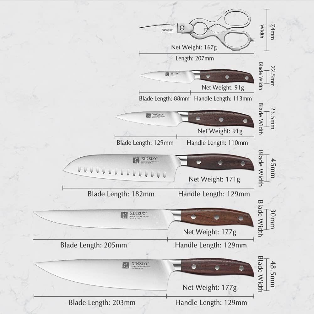 Professional 7-Piece German 1.4116 Stainless Steel Knife Set - Chef, Santoku & Slicing Knives for Kitchen | Perfect for Home Cooking, Meal Prep & Professional Chefs