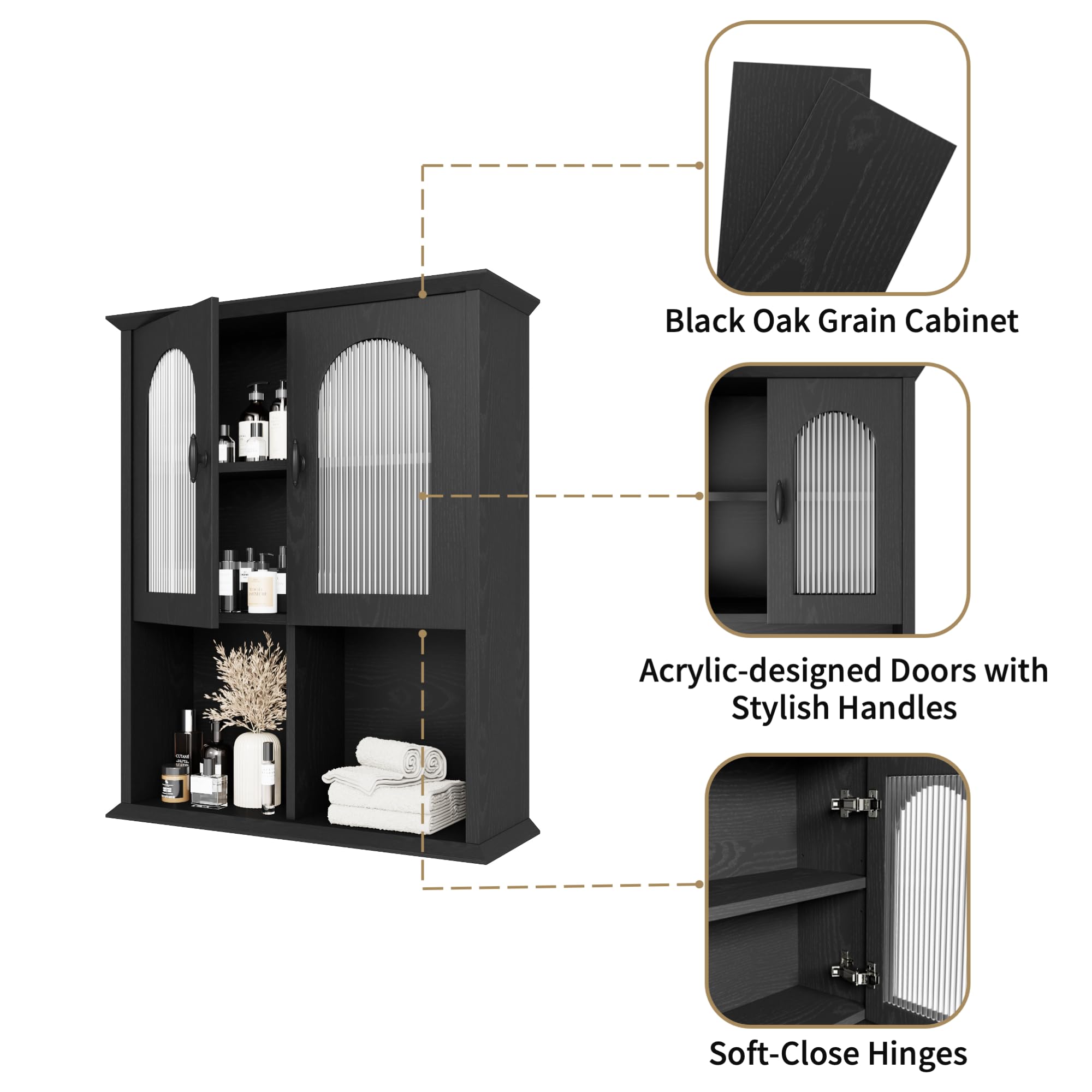 Modern Fluted Door Bathroom Wall Cabinet - 23.6