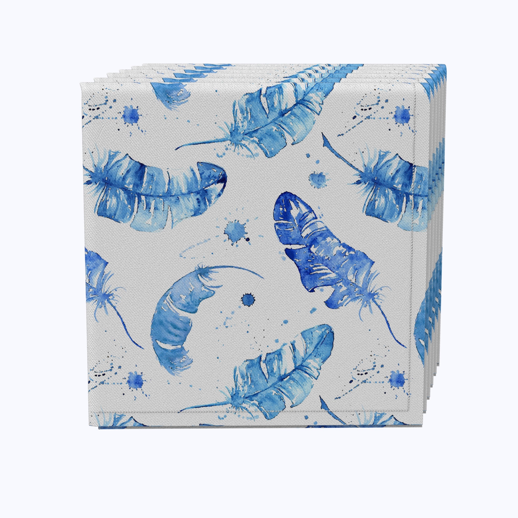 Premium Blue Watercolor Feather Design Paper Napkins - Elegant & Decorative for Weddings, Parties, and Home Decor