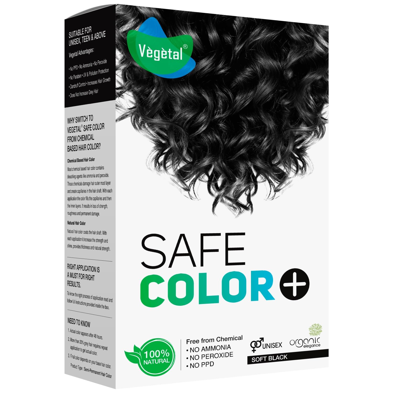 Organic Vegan Hair Dye - Soft Black 50gm | Ammonia-Free, Chemical-Free & Hypoallergenic Natural Hair Color for Men & Women | Safe for Sensitive Scalp, Gray Coverage & Everyday Use at Home