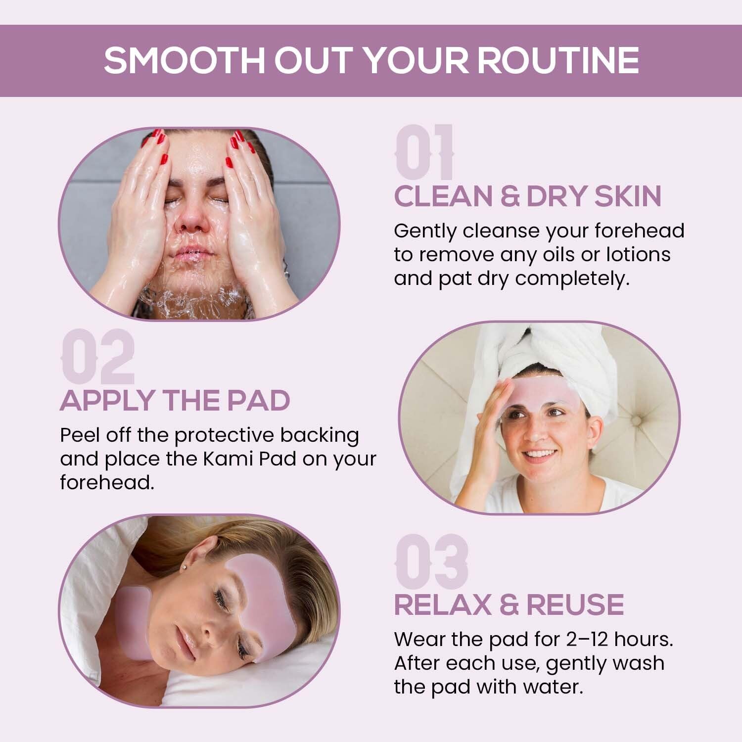 Kami Pure Anti-Wrinkle Forehead Pad - Reusable Silicone Gel Patch for Wrinkle Reduction, Anti-Aging & Skin Hydration | Collagen Boosting Treatment as Botox Alternative | Single Pack | Perfect for Nighttime Skincare & Post-Treatment Recovery