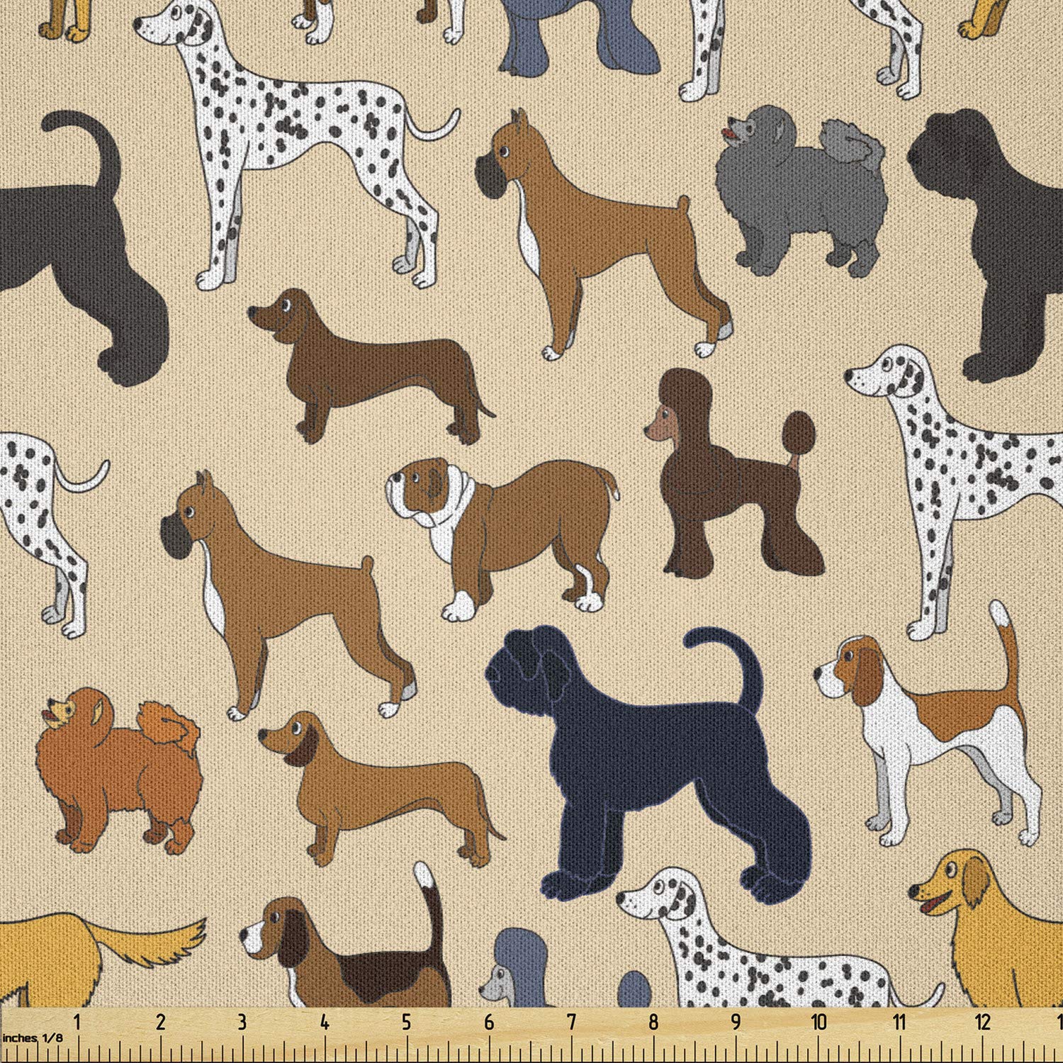 Lunarable Cartoon Puppies Microfiber Fabric by The Yard - 10 Yards Brown Beige for Dog Lovers, Arts & Crafts, Home Decor | Perfect for DIY Projects, Pet Accessories & Textile Design