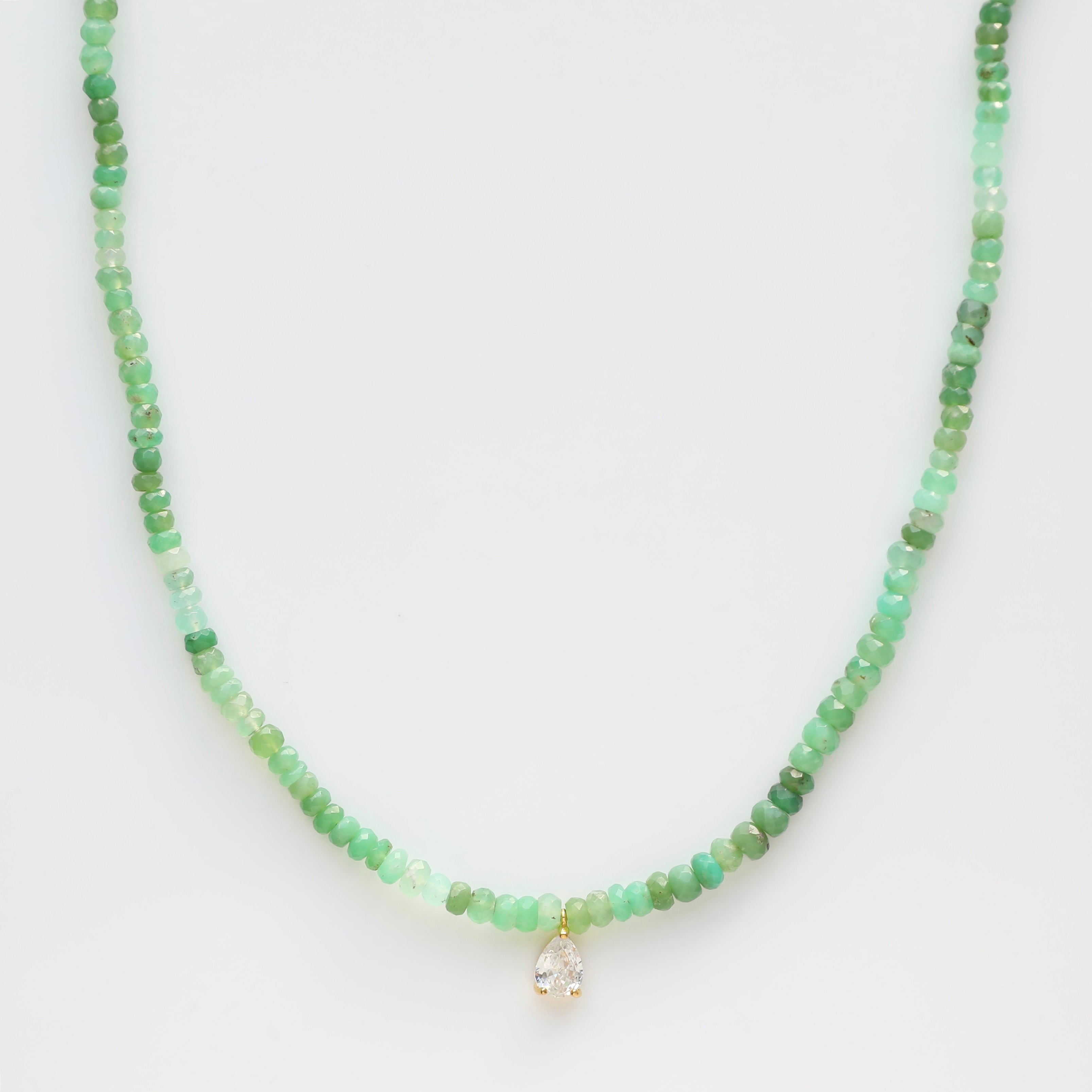 Natural Chrysoprase Beaded Necklace with Pear Pendant - Elegant Bohemian Jewelry for Women, Perfect for Weddings, Parties & Everyday Wear