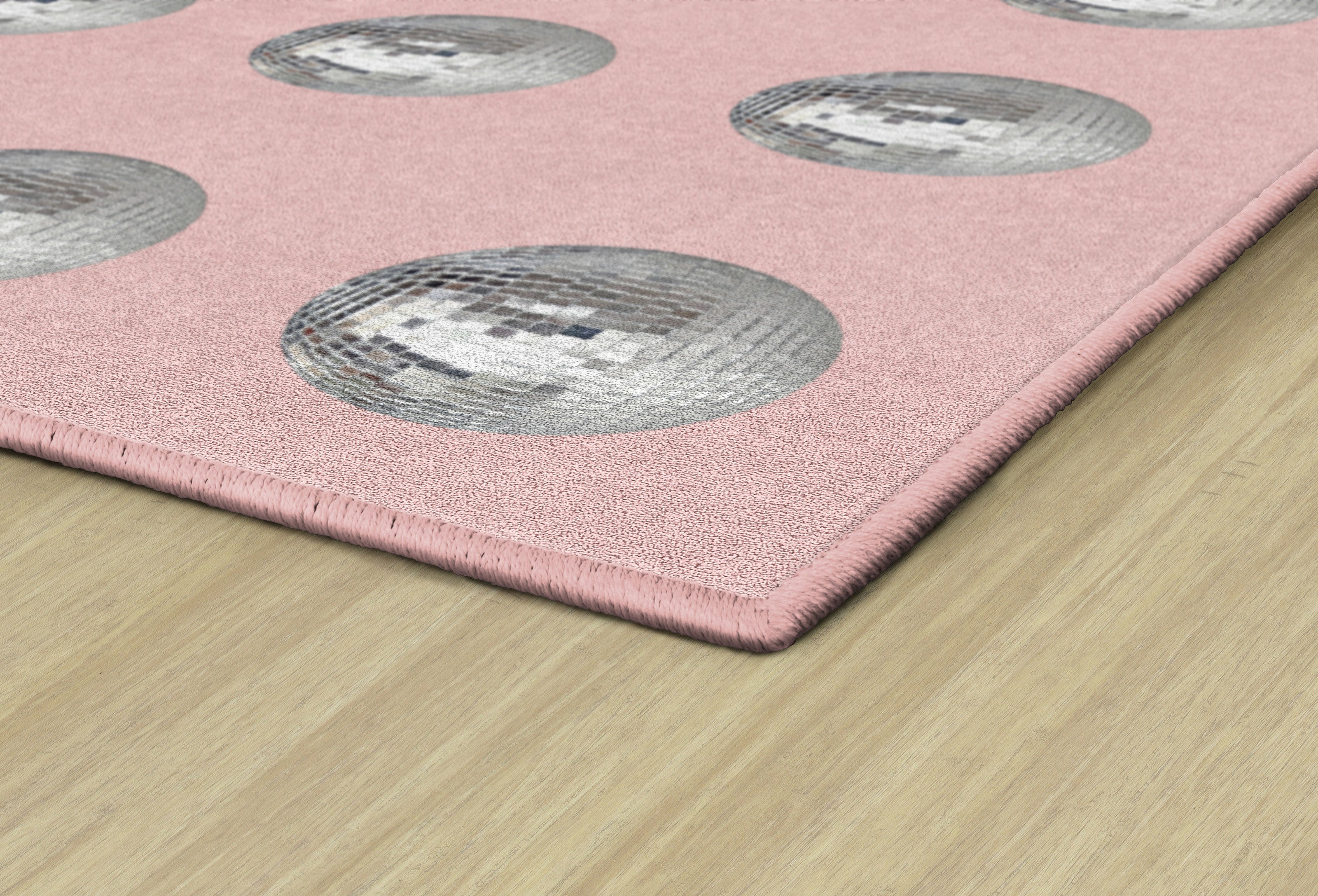 Blush Pink Disco Ball Criss Cross Applesauce Area Rug - Playroom & Kids Bedroom Decor - Perfect for Nursery, Classroom, and Dance Party Themes