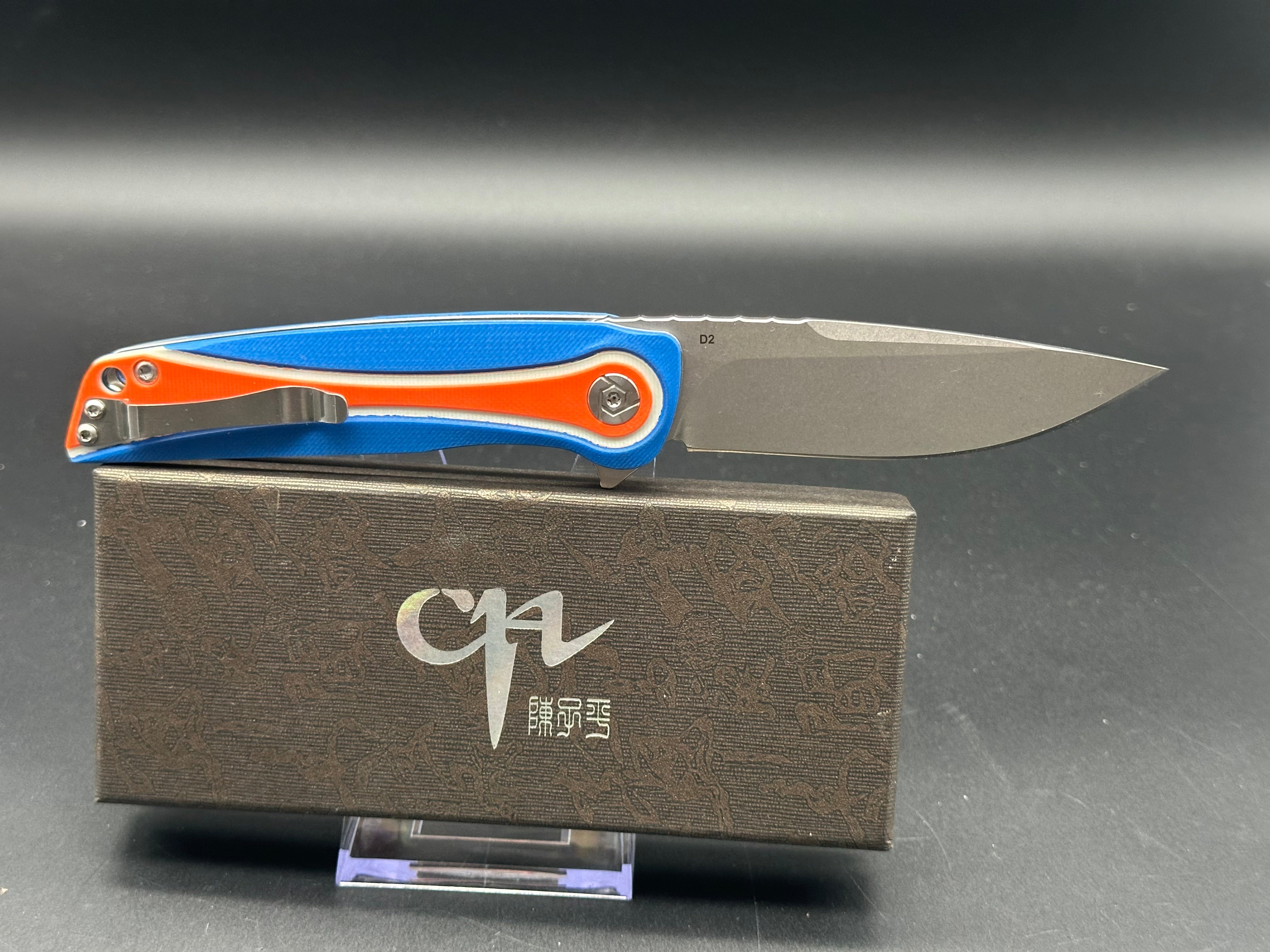 CH Knives CH3511 Folding Pocket Knife - Blue & Orange G10 Handle, Durable EDC Knife for Outdoor Camping, Hiking & Everyday Carry