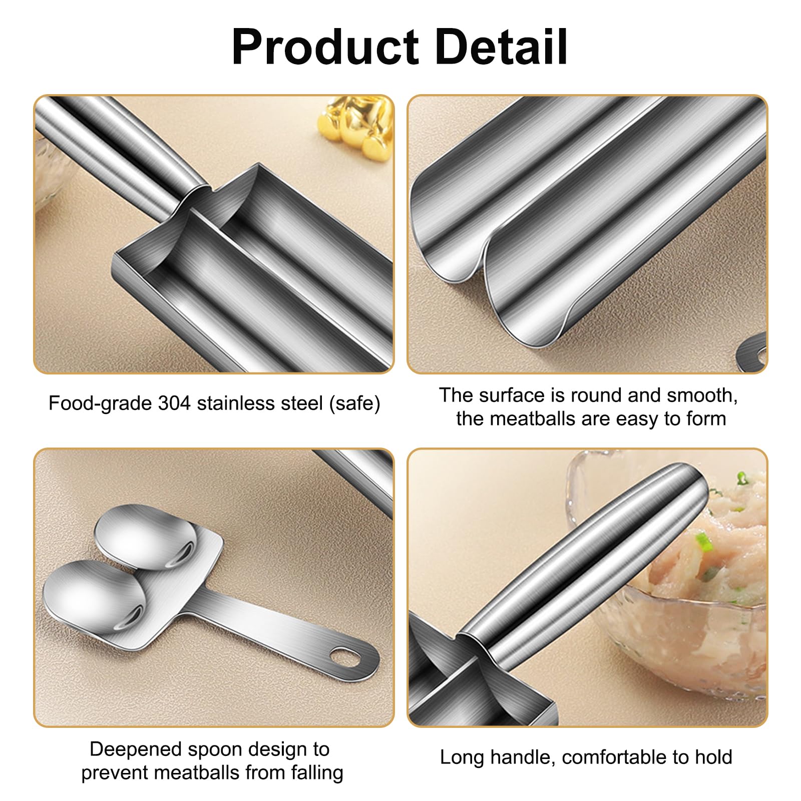 Stainless Steel Meatball Maker Tool - Double Scoop Ball Mold with Cutting Spoon for Easy Homemade Meatballs | Perfect for Kitchen, BBQ, Party & Meal Prep