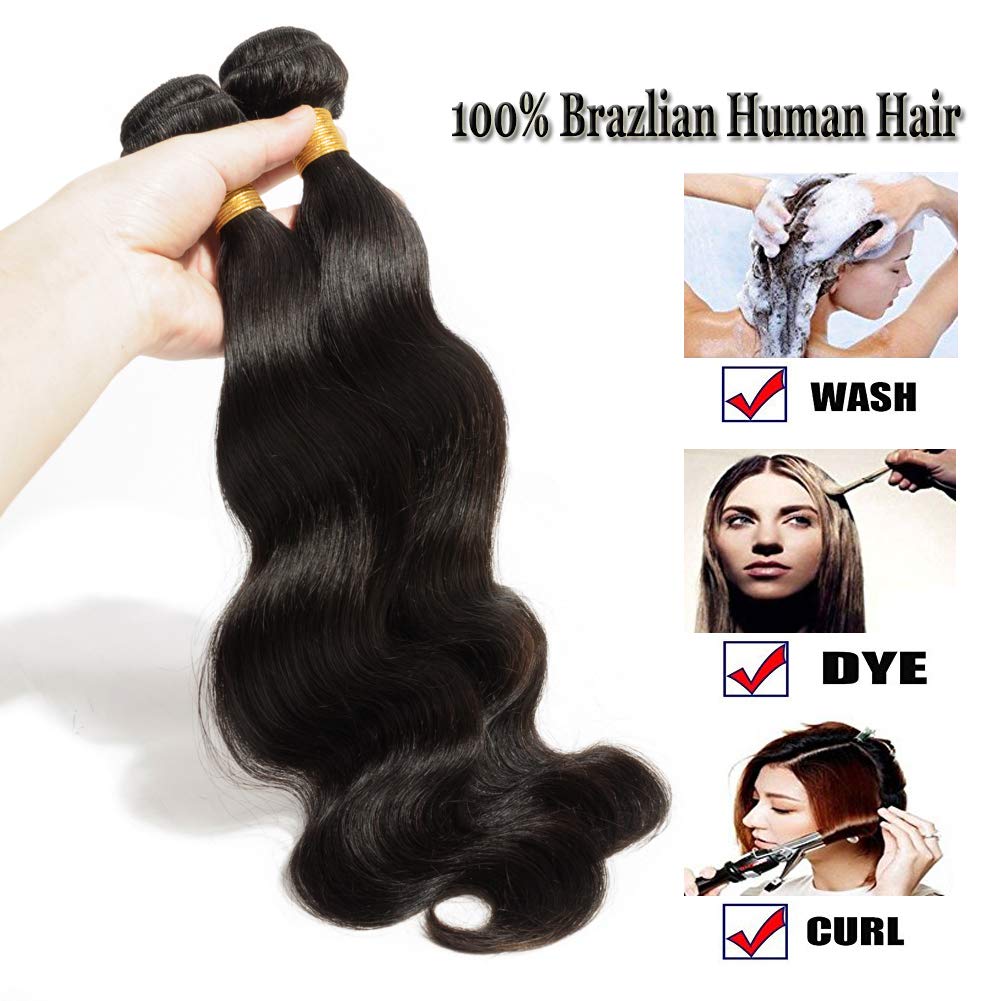 Benehair 14 Inch Brazilian Body Wave Human Hair Bundles - 100g #1B Natural Black Real Human Hair Extensions for Sew-in, Weaving & Styling | Perfect for Daily Wear, Parties & Special Occasions