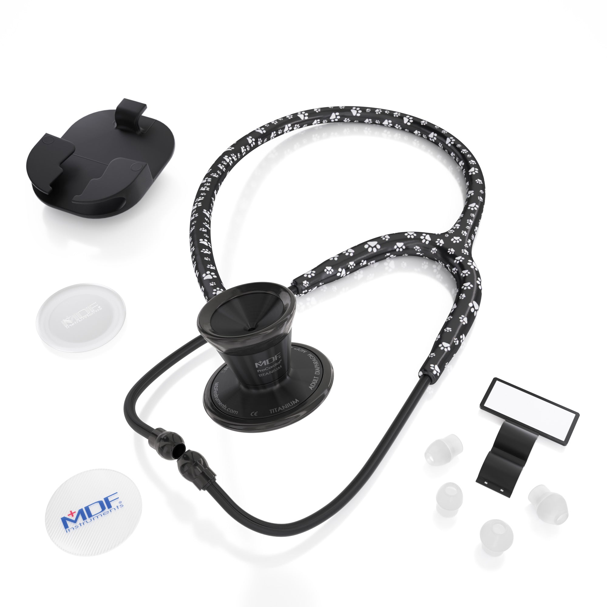 ProCardial® Titanium Cardiology Stethoscope - Premium Medical Stethoscope for Doctors & Nurses, Puppy Paw/BlackOut Design - Ideal for Pediatric Care, Cardiology Exams & Clinical Use