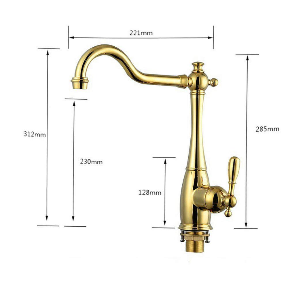Gold Plated Single Handle Kitchen Sink Faucet - 360° Swivel Deck Mount Mixer Tap with Hot & Cold Water - Perfect for Modern Homes & Restaurant Use