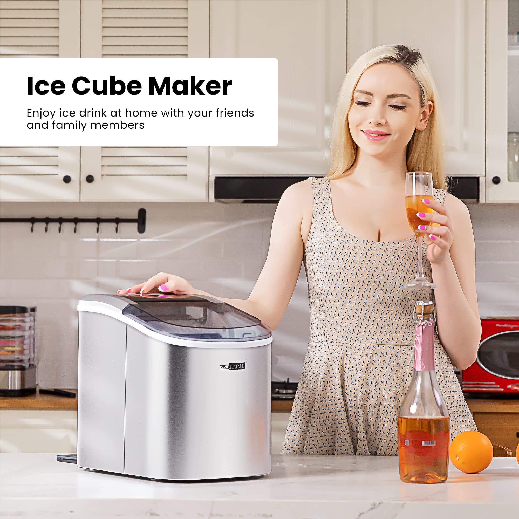 VIVOHOME 27lbs/Day Portable Countertop Ice Maker Machine - Automatic Self-Cleaning, Includes Hand Scoop & 10 Ice Bags - Perfect for Home, Office, RV, and Outdoor Parties (Silver)