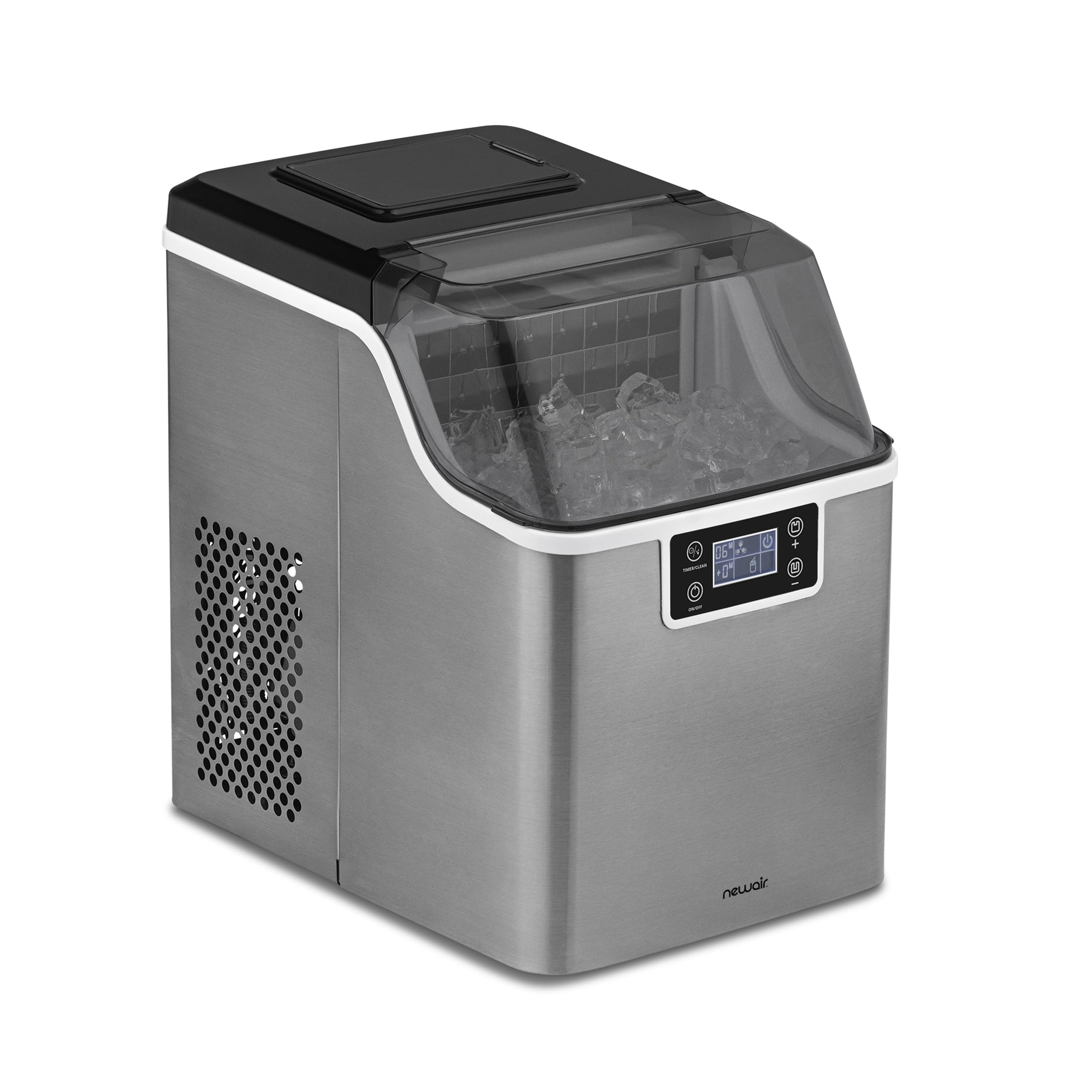 Newair 45lbs/Day Countertop Clear Ice Maker with Self-Cleaning & Adjustable Ice Thickness - Portable Ice Cube Machine with 24H Timer - Perfect for Home, Office, RV, Outdoor Bar & Parties - Stainless Steel Design